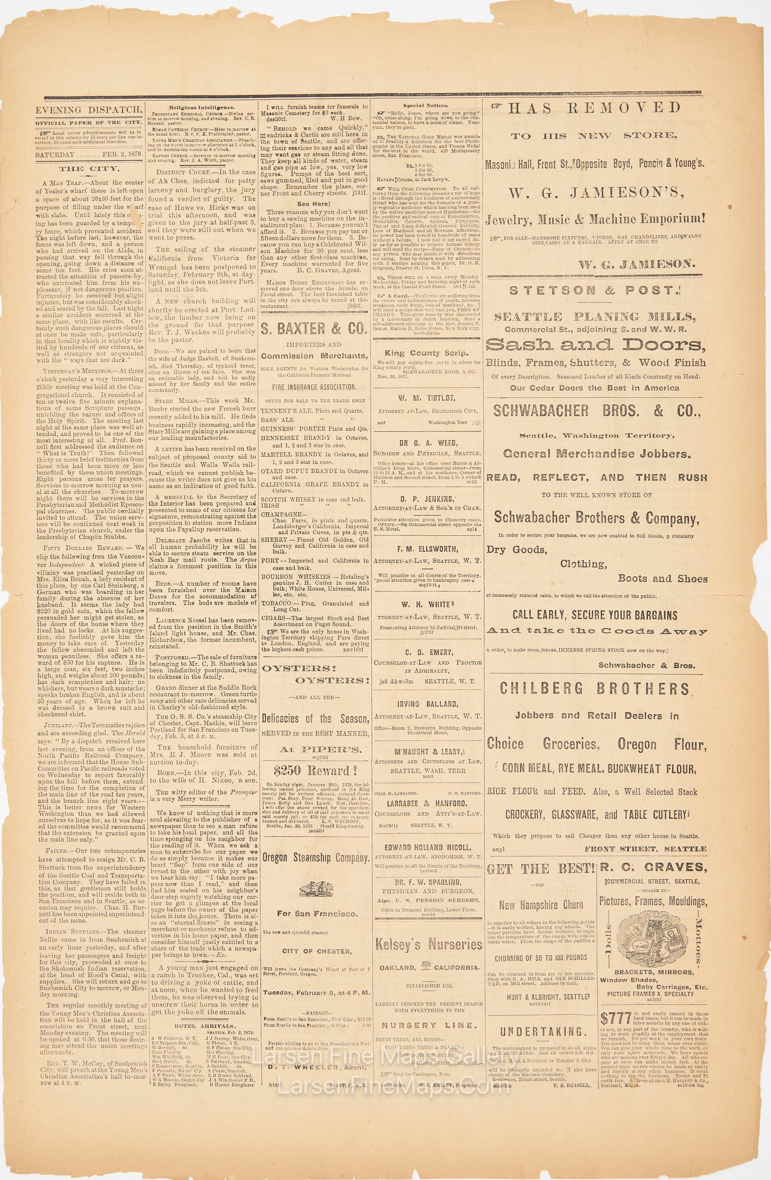 Evening Dispatch Seattle, Washington Territory, Saturday, February 2, 1878, Brown & Son, Example-3