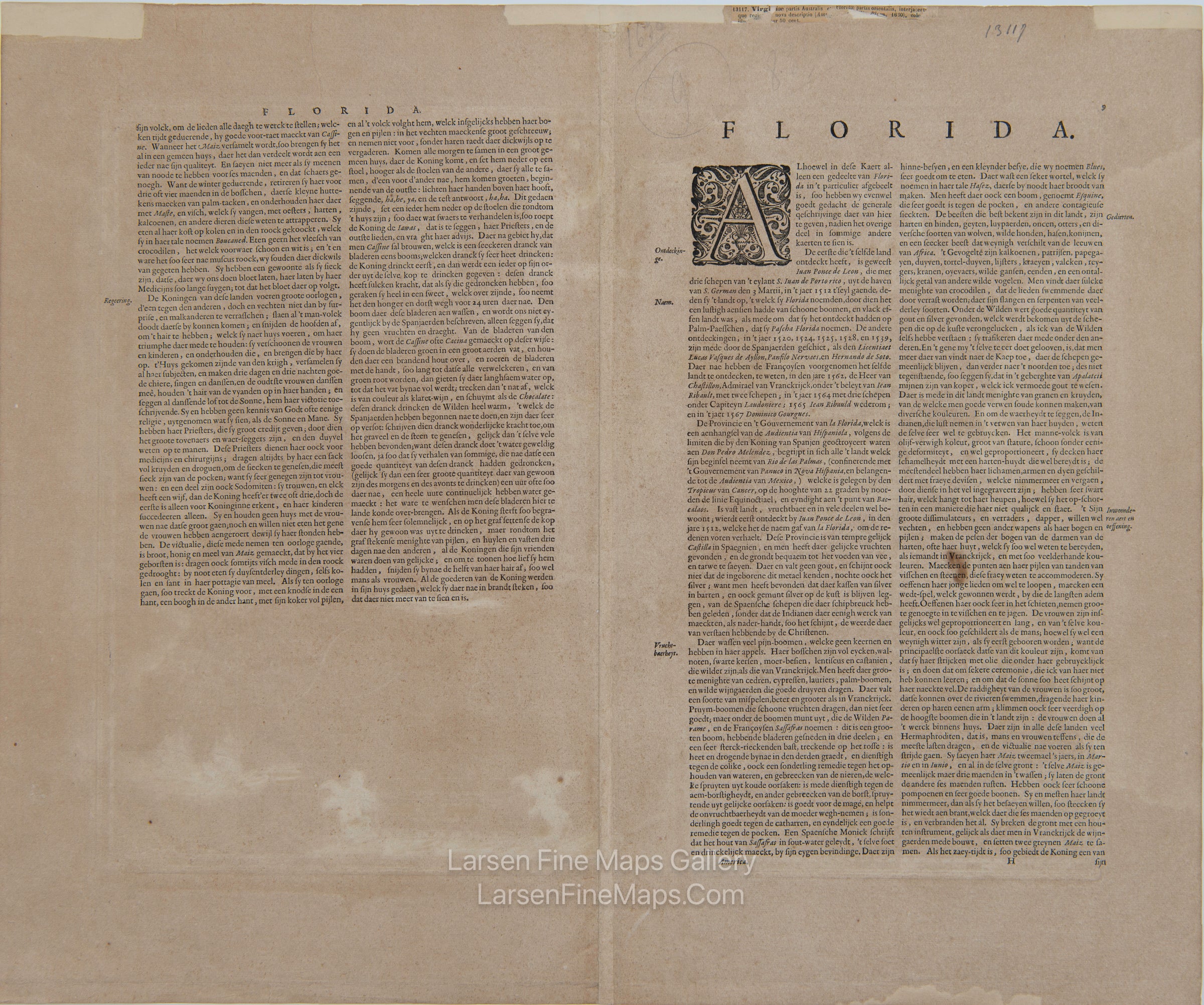 Virginiæ partis australis, et Floridæ partis orientalis, Blaeu, Willem Janszoon, details