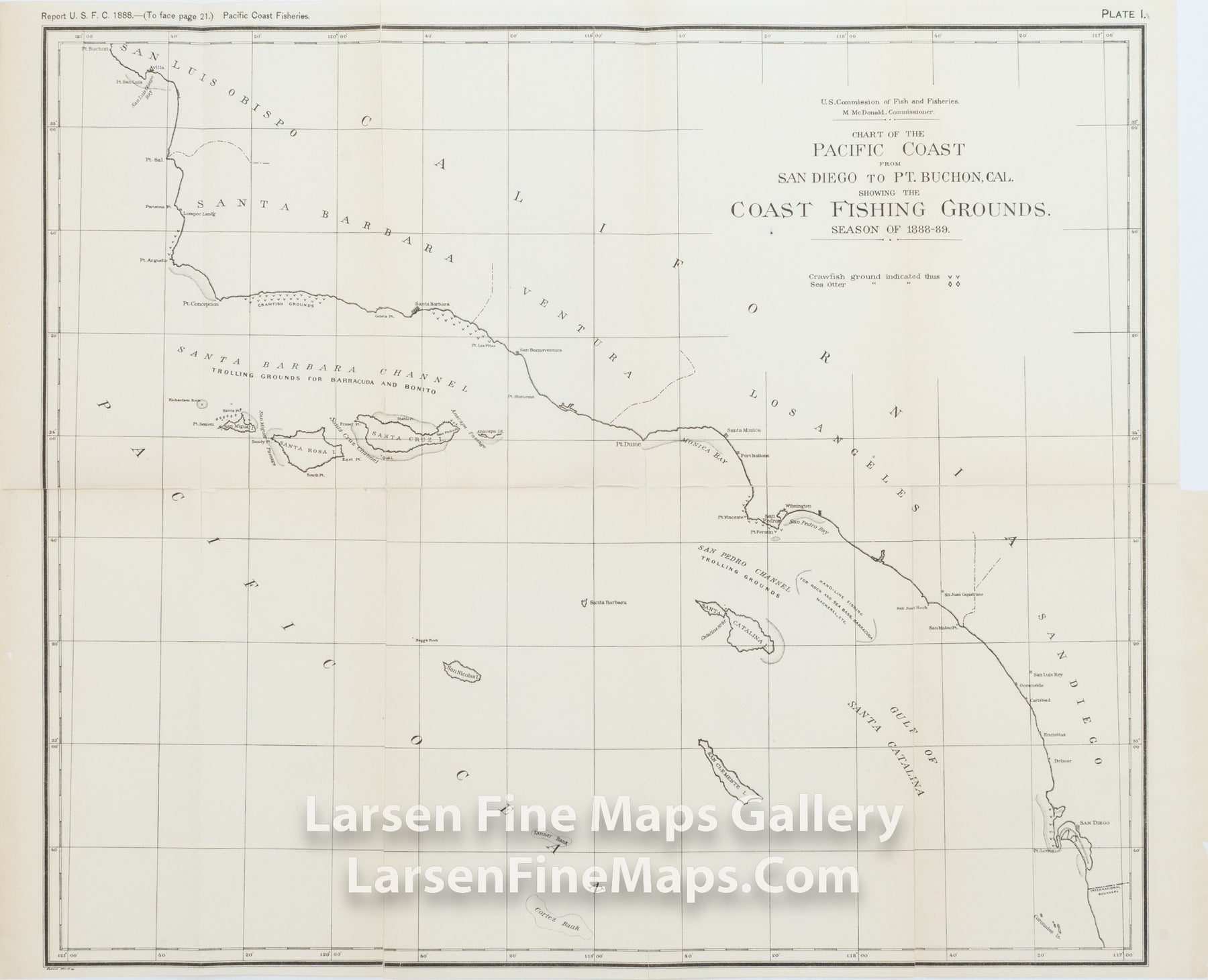 Chart of the Pacific Coast from San Diego to Pt. Buchon, Cal. Showing the Coast Fishing Grounds Season of 1888-89, U. S. Commission of Fish and Fisheries