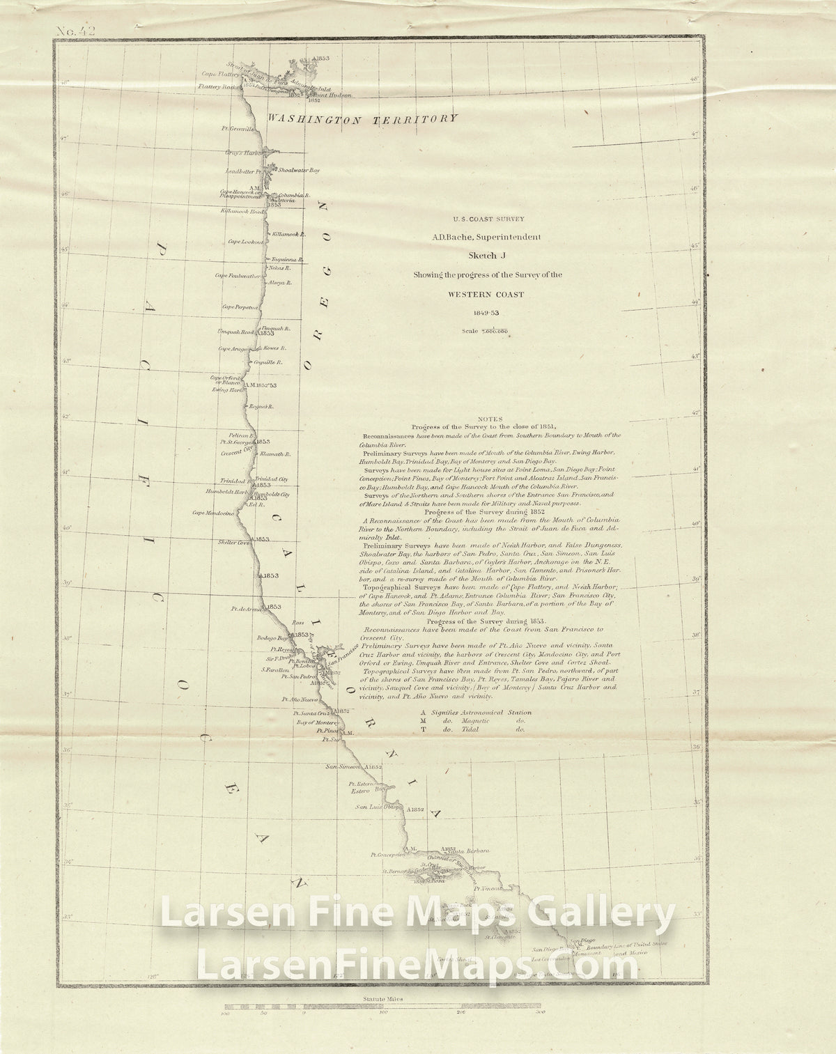 Sketch J Showing the Progress of the Survey of the Western Coast 1849-53 U.S. Coast Survey