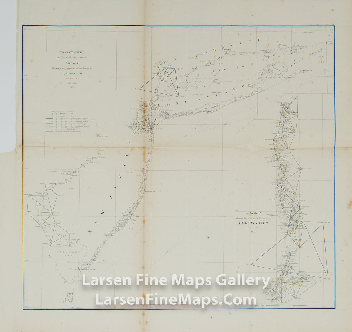 Sketch B Showing the Progress of the Survey in Section No. II From 1844 to 1855. Sub-Sketch Showing the Progress of the Survey of Hudson River. U.S. Coast Survey