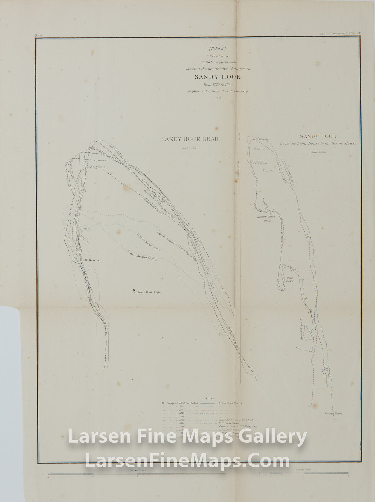 Showing the progressive changes in Sandy Hook From 1779 to 1855 U.S. Coast Survey