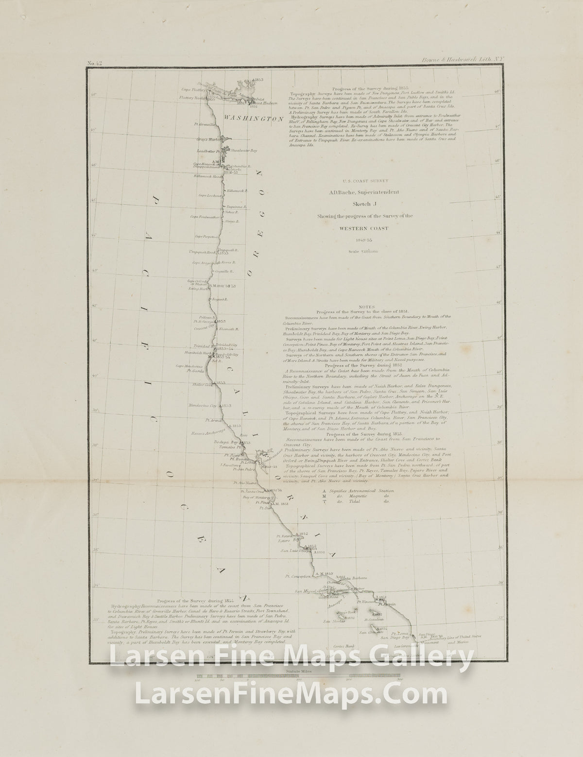 U.S. Coast Survey A.D. Bache Superintendent, Sketch J, Showing the progress of the Survey of the Western Coast 1849-55 U.S. Coast Survey