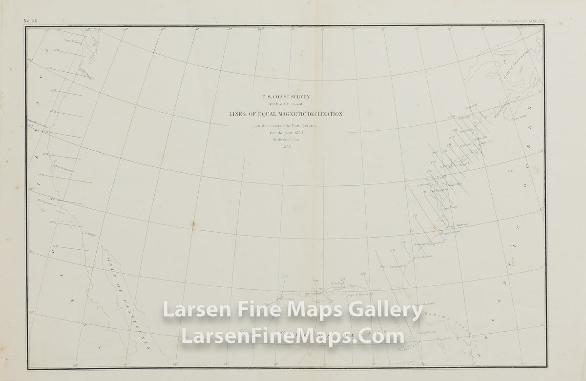 U.S. Coast Survey A.D. Bache Supdt., Lines of Equal Magnetic Declination on the coast of the United States for the year 1850 U.S. Coast Survey