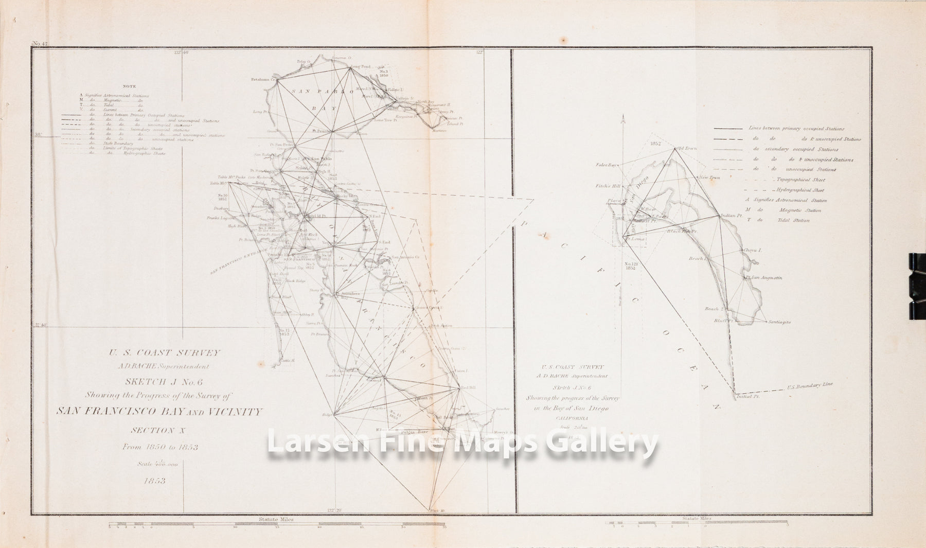 Sketch J No. 6 Showing the Progress of the Survey of San Francisco Bay and Vicinity Section X 1850 to 1853 U.S. Coast Survey