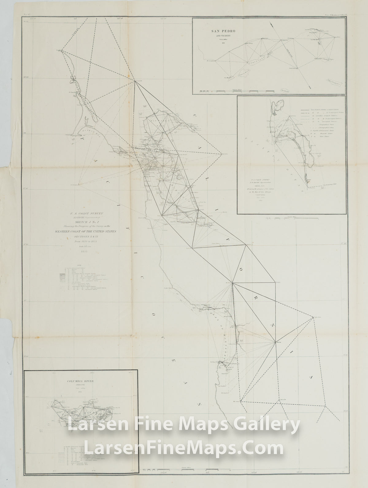 Sketch J No. 2 Showing the Progress of the Survey on the Western Coast of The United States Sections X & XI From 1850 to 1855 U.S. Coast Survey