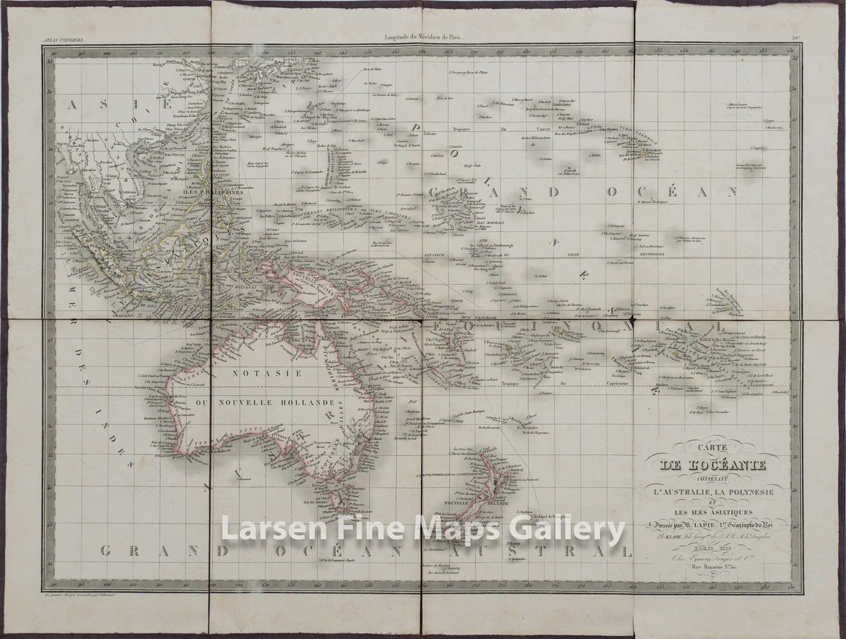 Carte De l'Oceanie Contenant L'Australie, La Polynesie et Les Iles Asiatiques, Pierre M. Lapie, Engraved by Armand Joseph Lallemand