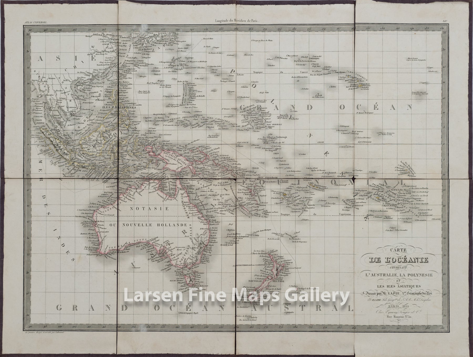 Carte De l'Oceanie Contenant L'Australie, La Polynesie et Les Iles Asiatiques, Pierre M. Lapie, Engraved by Armand Joseph Lallemand