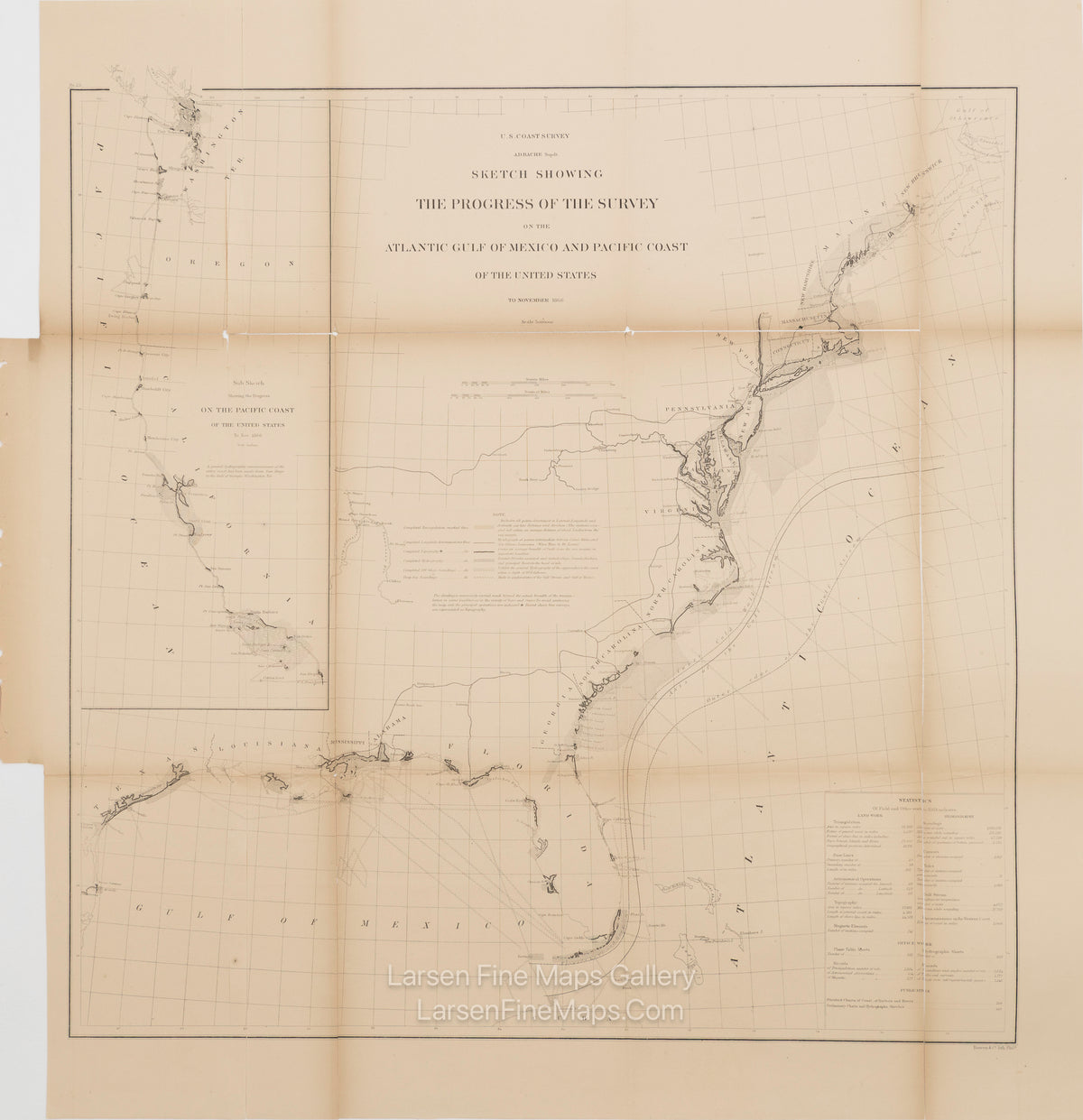 Sketch Showing The Progress of The Survey on the Atlantic Gulf of Mexico and Pacific Coast of The United States to November 1866 U.S. Coast Survey