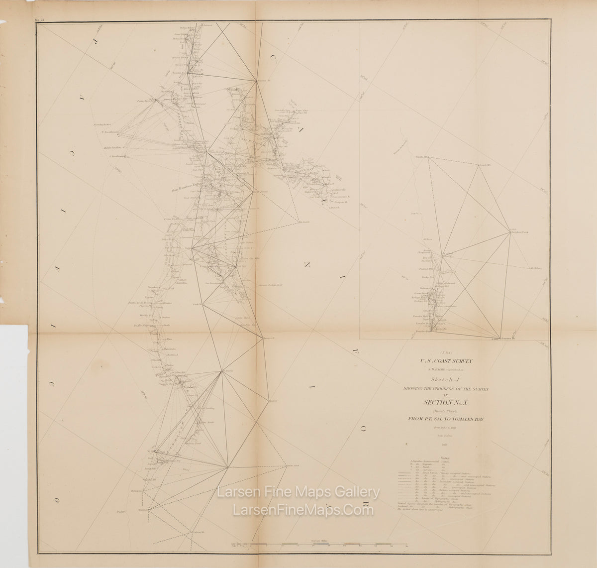 Sketch J Showing the Progress of The Survey in Section No. X. (Middle Sheet), From Pt. Sal to Tomales Bay From 1850 to 1866 U.S. Coast Survey