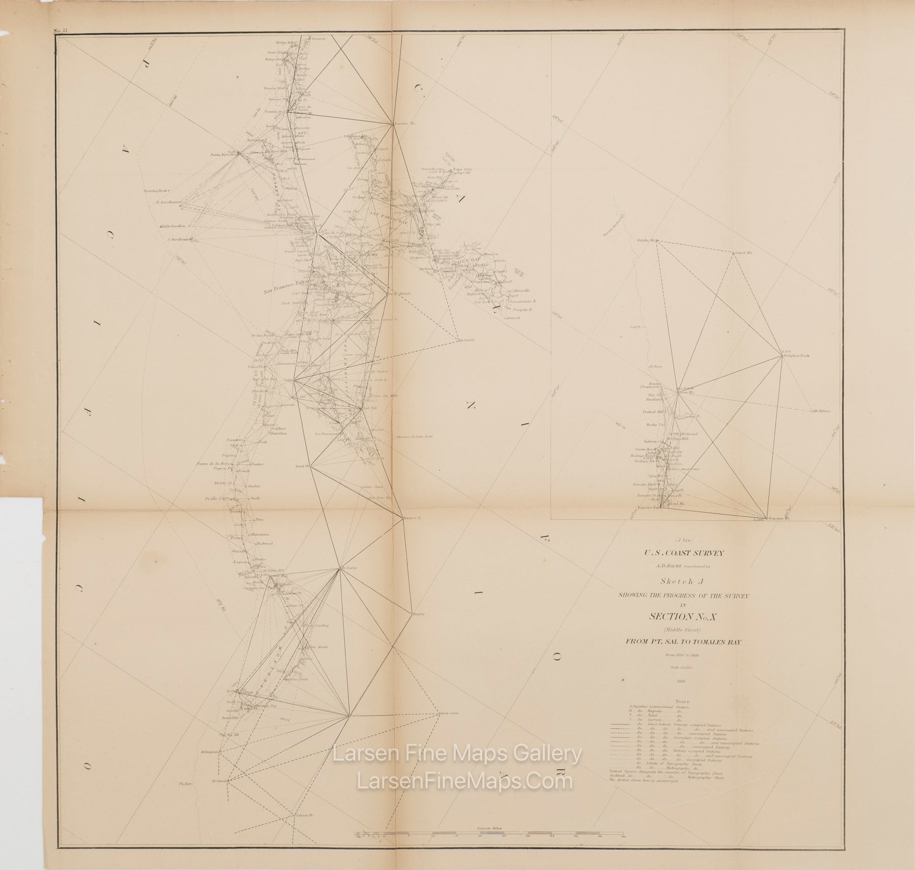 Sketch J Showing the Progress of The Survey in Section No. X. (Middle Sheet), From Pt. Sal to Tomales Bay From 1850 to 1866 U.S. Coast Survey