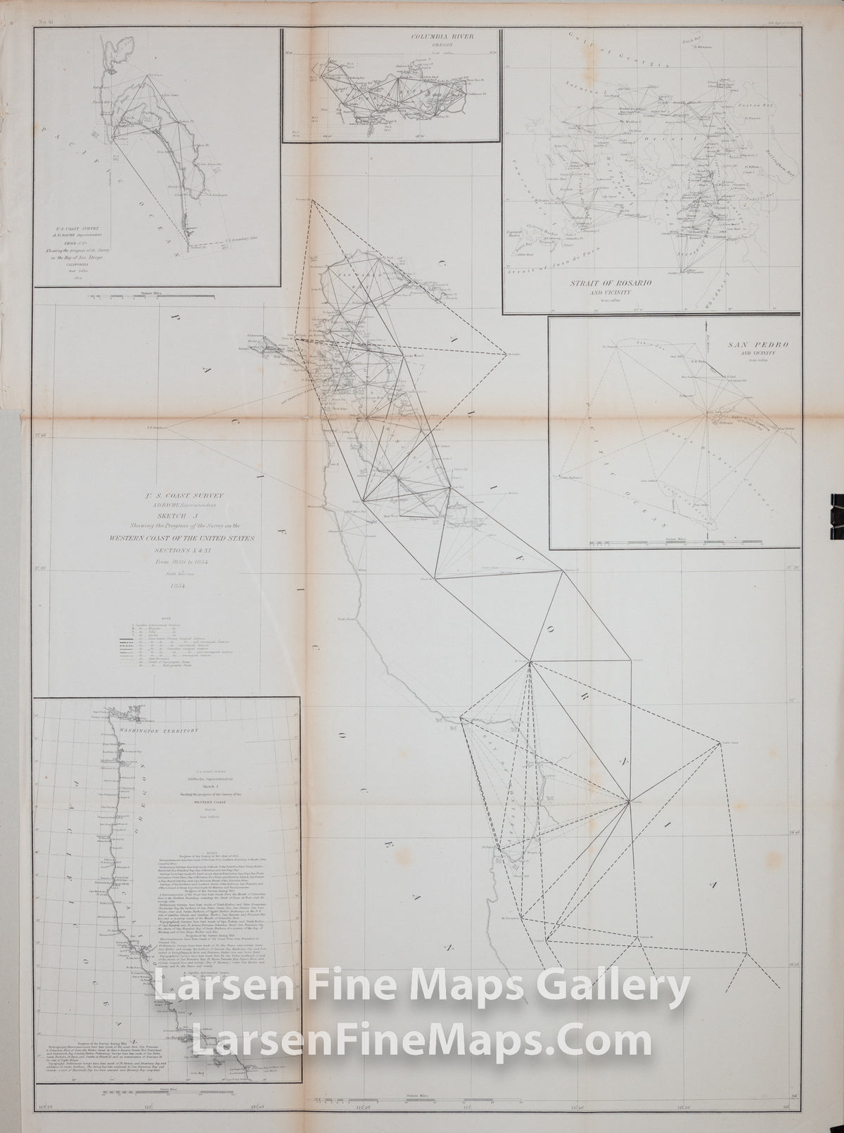 Sketch J Showing the Progress of the Survey on the Western Coast of the United States Sections X & XI From 1850 to 1854 U.S. Coast Survey