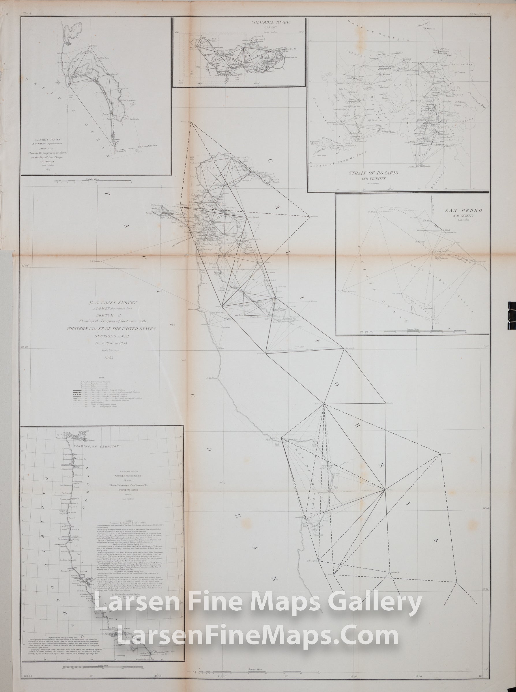 Sketch J Showing the Progress of the Survey on the Western Coast of the United States Sections X & XI From 1850 to 1854 U.S. Coast Survey