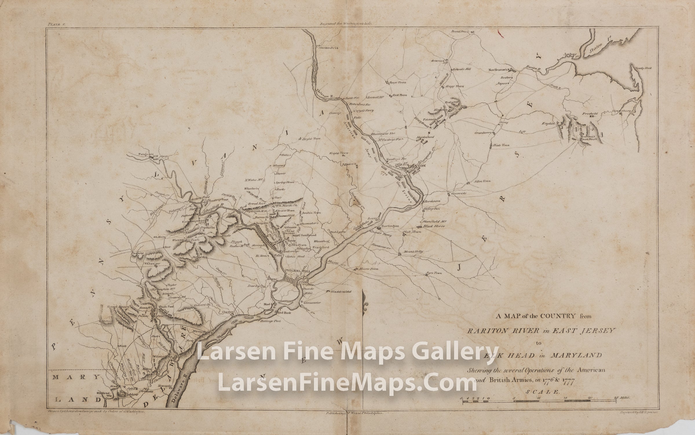 A MAP of the COUNTRY from RARITON RIVER in EAST JERSEY to ELK HEAD in MARYLAND Showing the several Operations of the American and British Armies, in 1776 & 1777, C.P. Wayne, S. Lewis