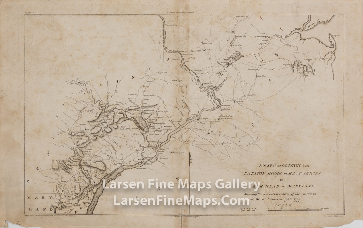 A MAP of the COUNTRY from RARITON RIVER in EAST JERSEY to ELK HEAD in MARYLAND Showing the several Operations of the American and British Armies, in 1776 & 1777, C.P. Wayne, S. Lewis