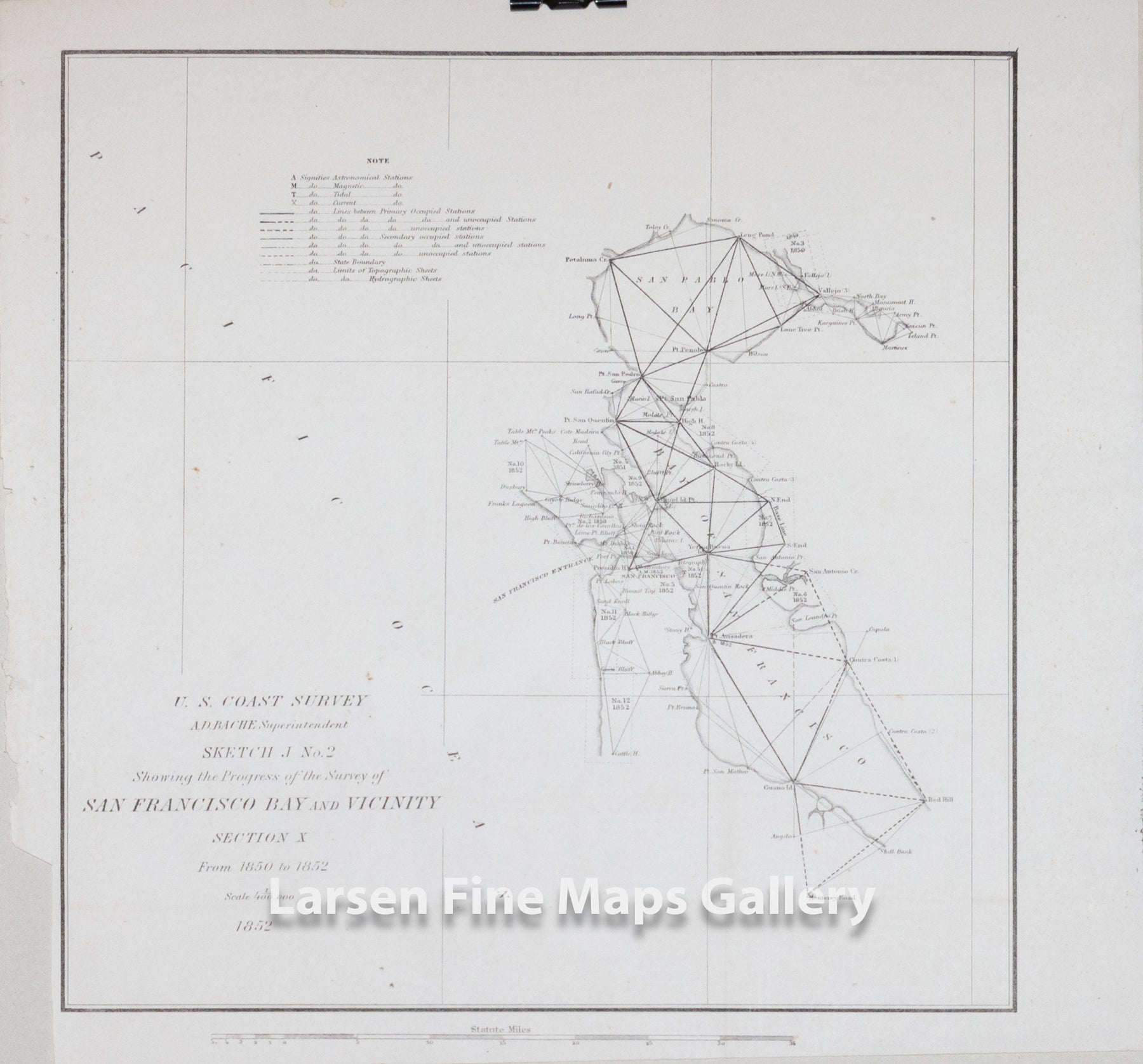 Sketch J No. 2 Showing the Progress of Survey of San Francisco Bay and Vicinity, Section X 1850 to 1852 U.S. Coast Survey