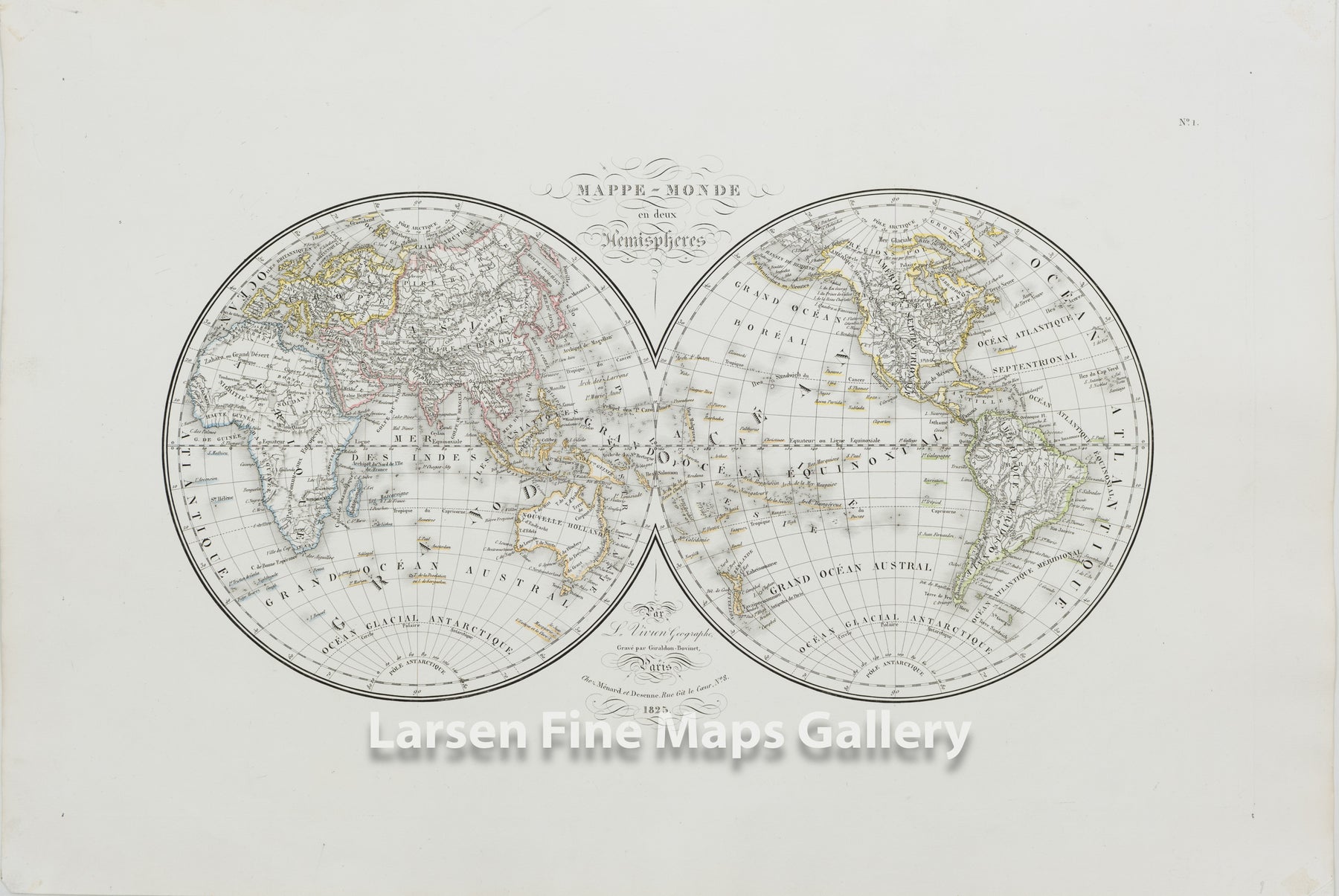 Mappe-Monde en deux Hemispheres Par L. Vivien Geographe, Gravé par Firaldon - Bovinet, Paris, Chez Ménard et Desenne, Giraldon-Bovinet