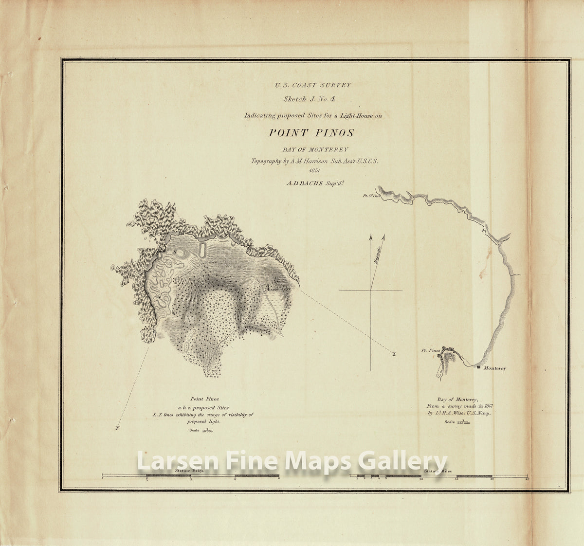 Sketch J. No. 4 Indicating proposed Sites for a Light-House on Point Pinos Bay of Monterey U.S. Coast Survey