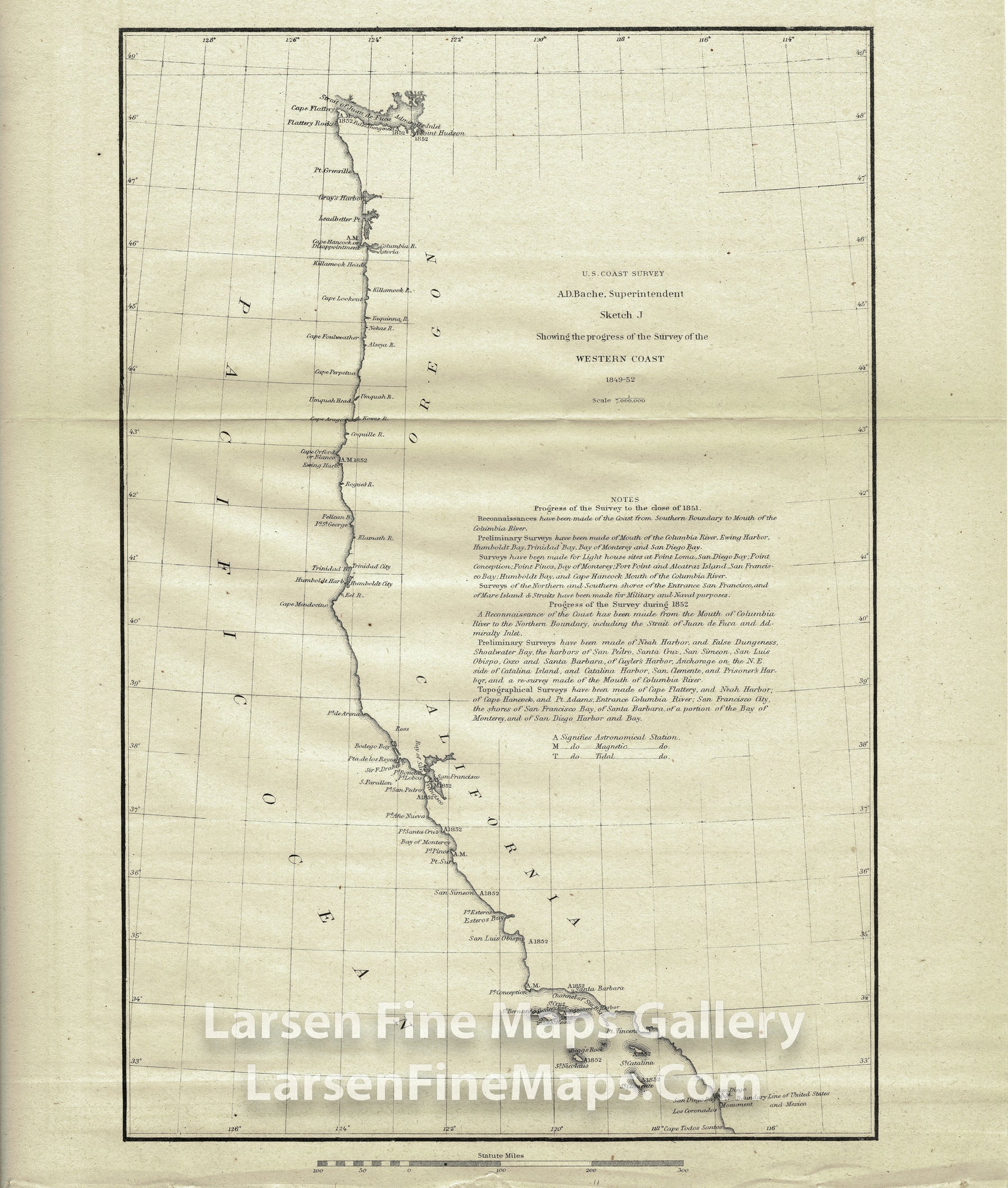 Sketch J Showing the Progress of the Survey of the Western Coast 1849-52 U.S. Coast Survey