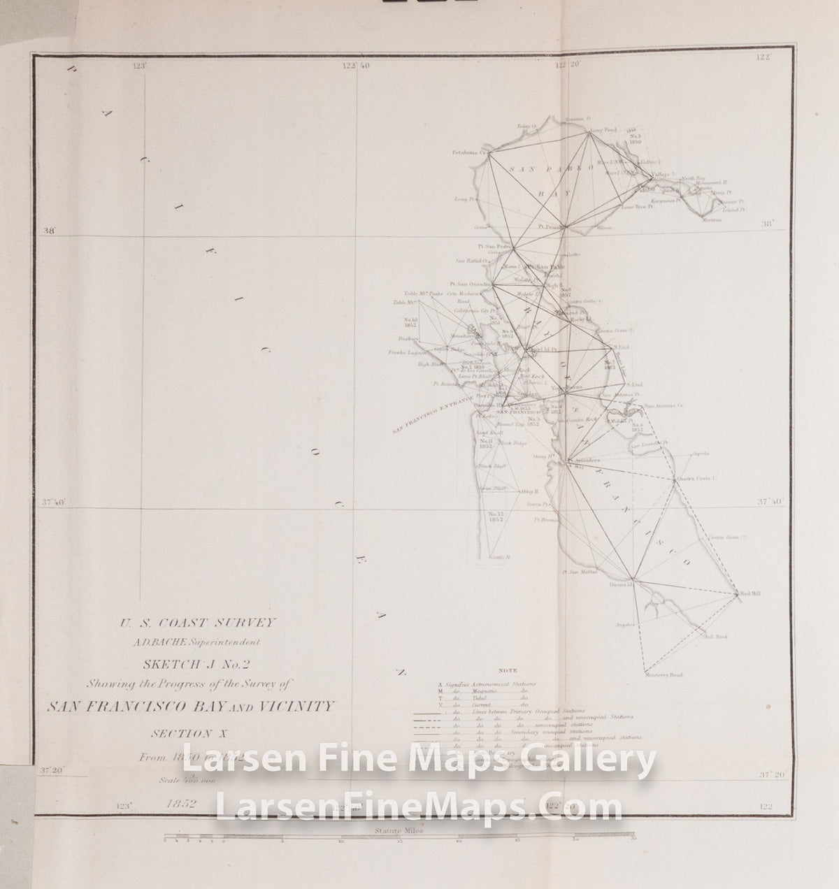 Sketch J No. 2 Showing the Progress of Survey of San Francisco Bay and Vicinity, Section X 1850 to 1852 U.S. Coast Survey