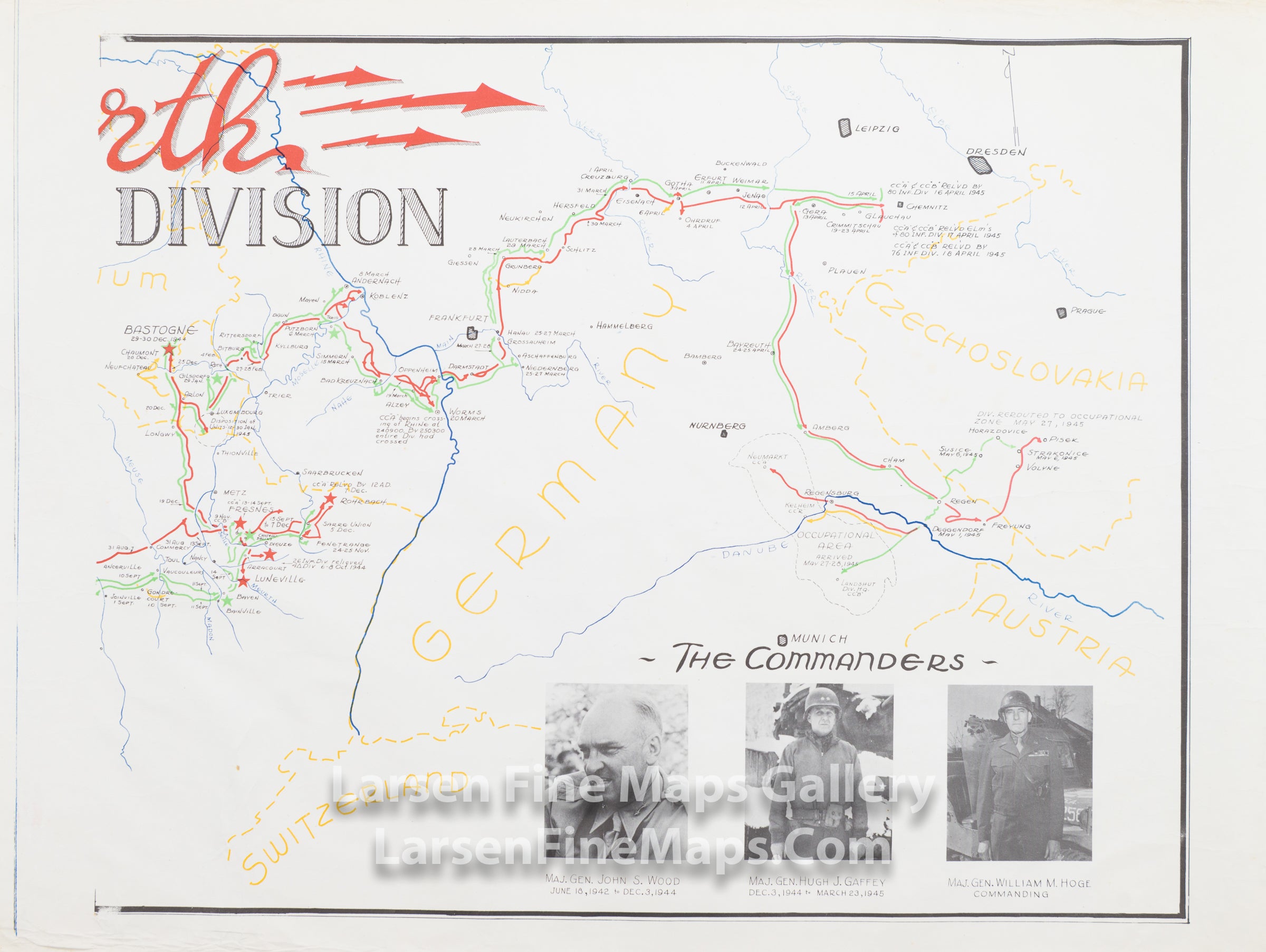 The Fourth Armored Division, Vintage Military Map, detail