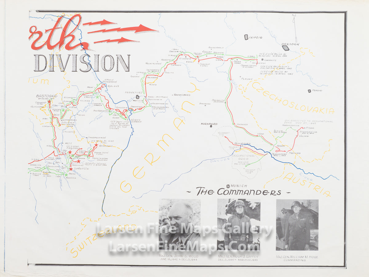 The Fourth Armored Division, Vintage Military Map, detail