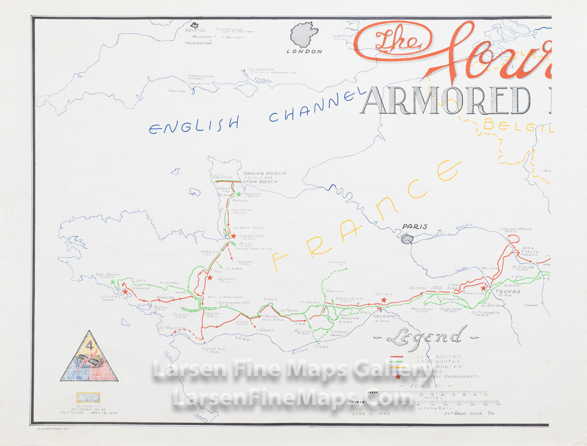 The Fourth Armored Division, Vintage Military Map