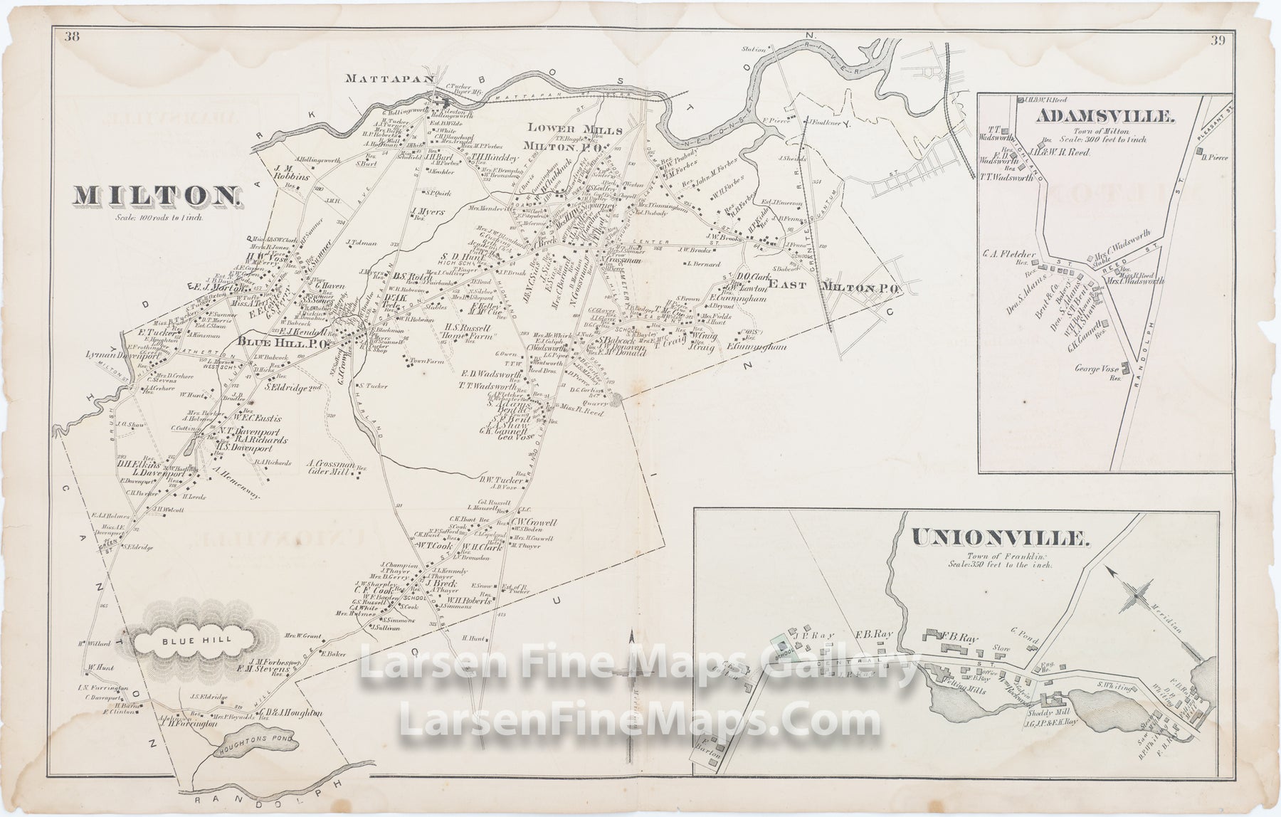 Milton, Adamsville, Unionville, East Milton, Sketch of Ridge Hill Farms, Comstock Cline,  Edward Busch