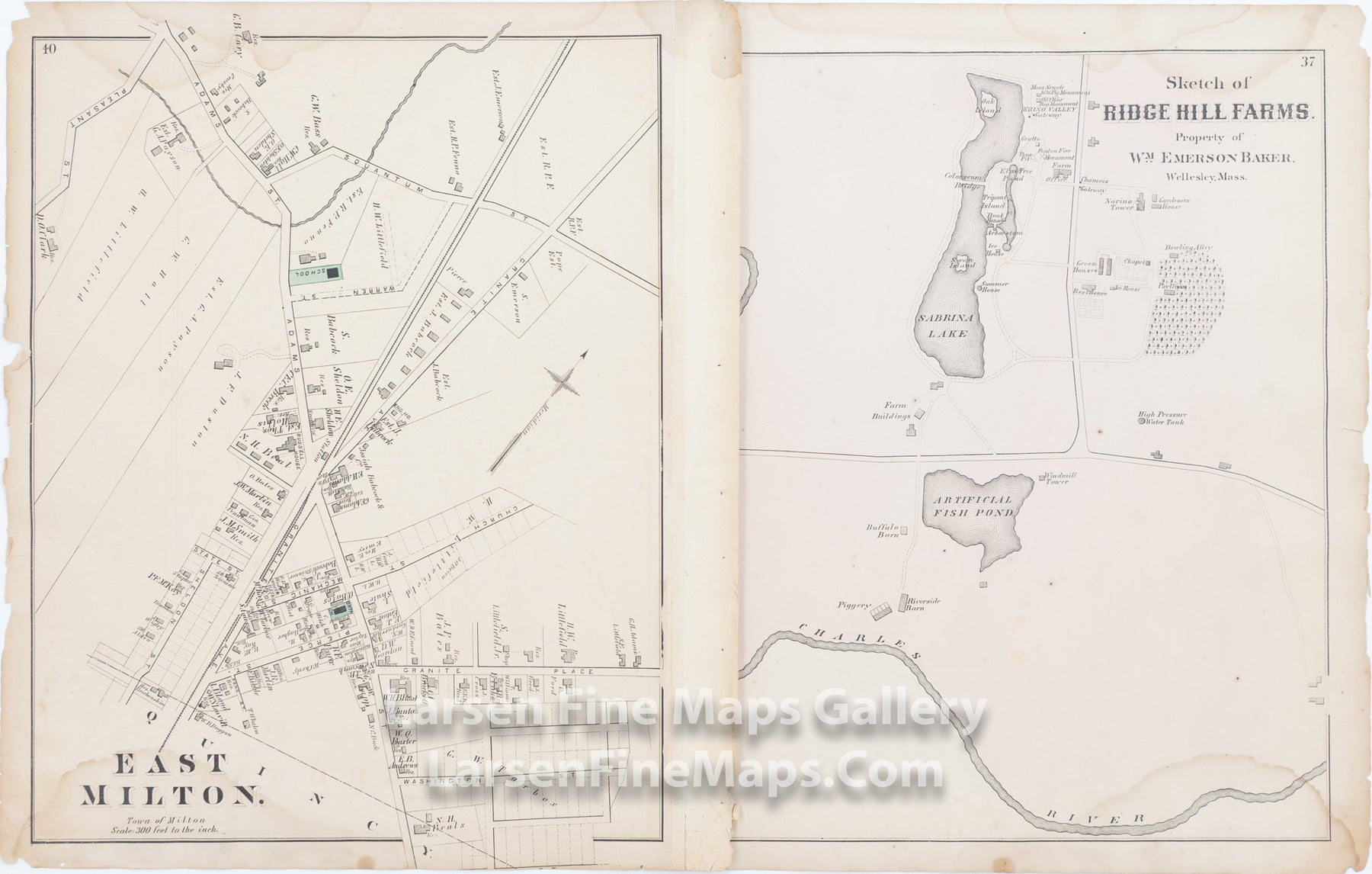 Milton, Adamsville, Unionville, East Milton, Sketch of Ridge Hill Farms, Comstock Cline,  Edward Busch, details