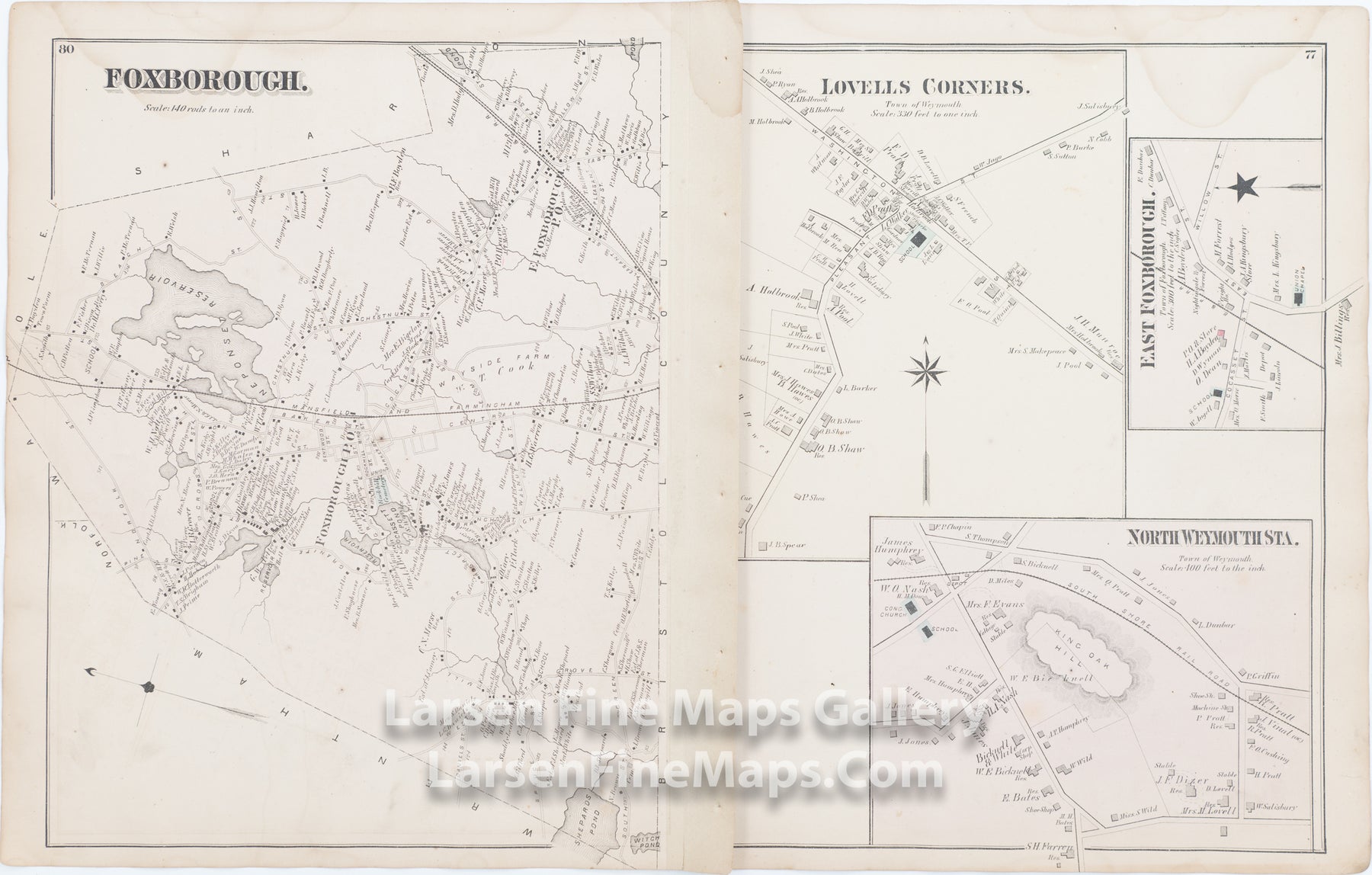 East Weymouth. Town of Weymouth, Foxborough, Lovells Corners, East Foxborough, North Weymouth Station, Comstock Cline,  Edward Busch, details