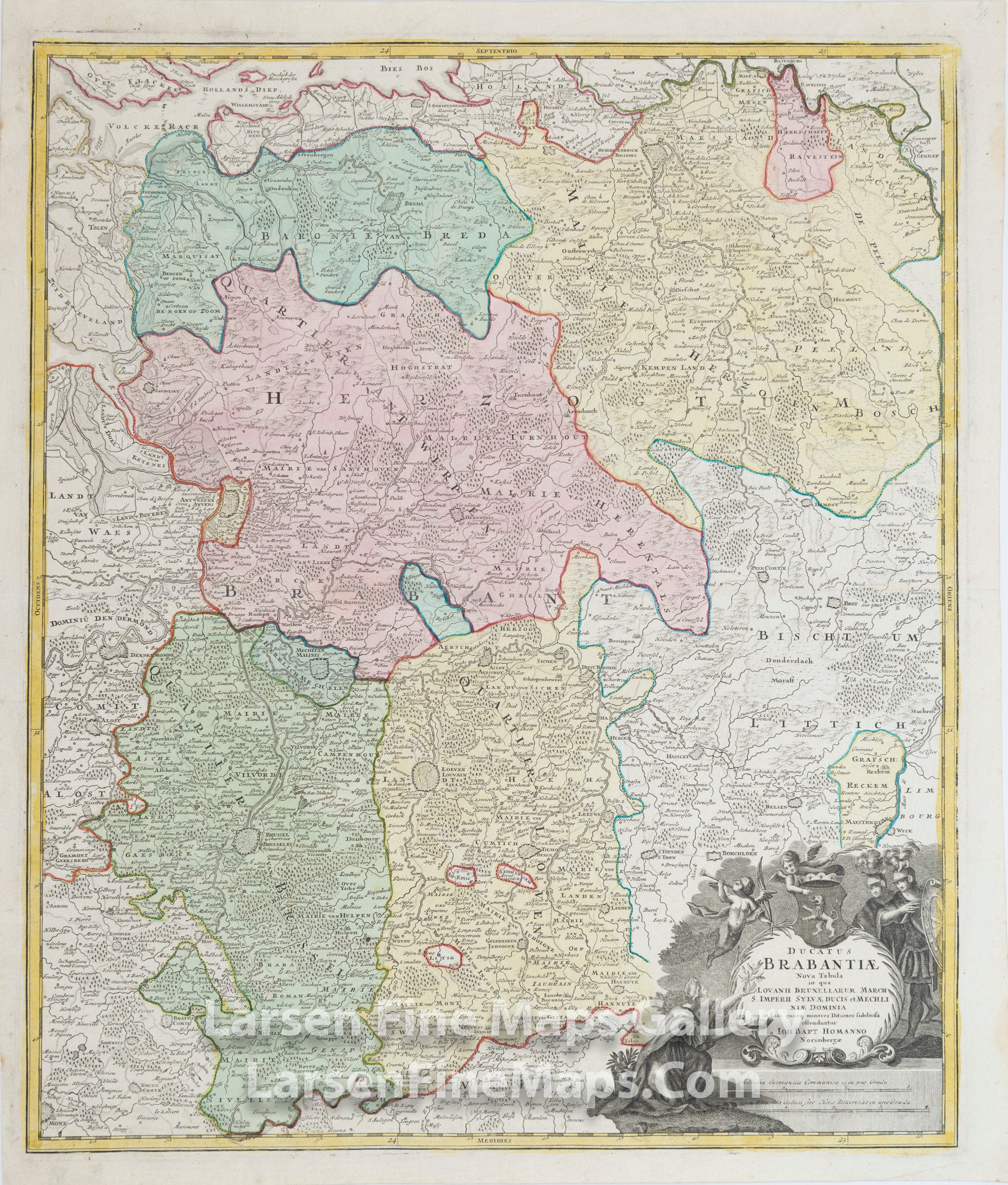 Ducatus Brabantiae Nova Tabula in qua Lovannii Bruxellarum March S. Imperii Sylvae Ducis et Mechliniae Dominia, Homann, Johann Baptist