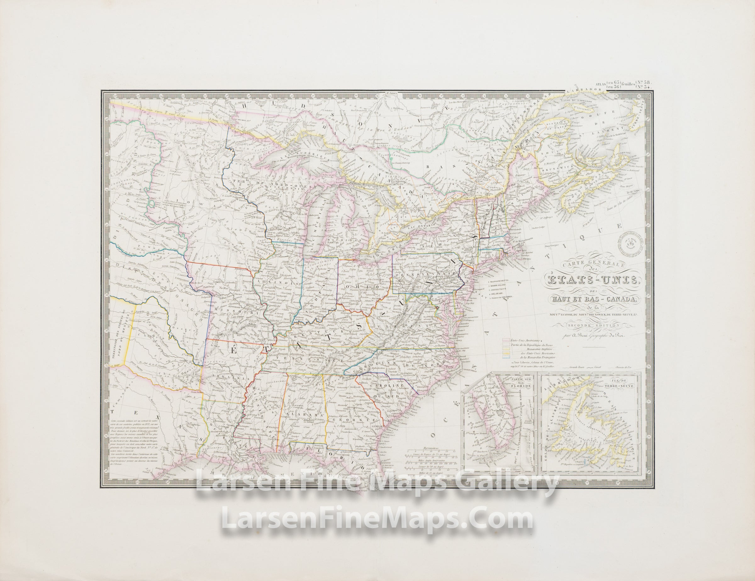 Carte Générale des États-Unis, des Haut et Bas-Canada, de la Nouvelle Ecosse, du Nouveau Brunswick, de Terre-Neuve, etc., Brué, Andre Hubert