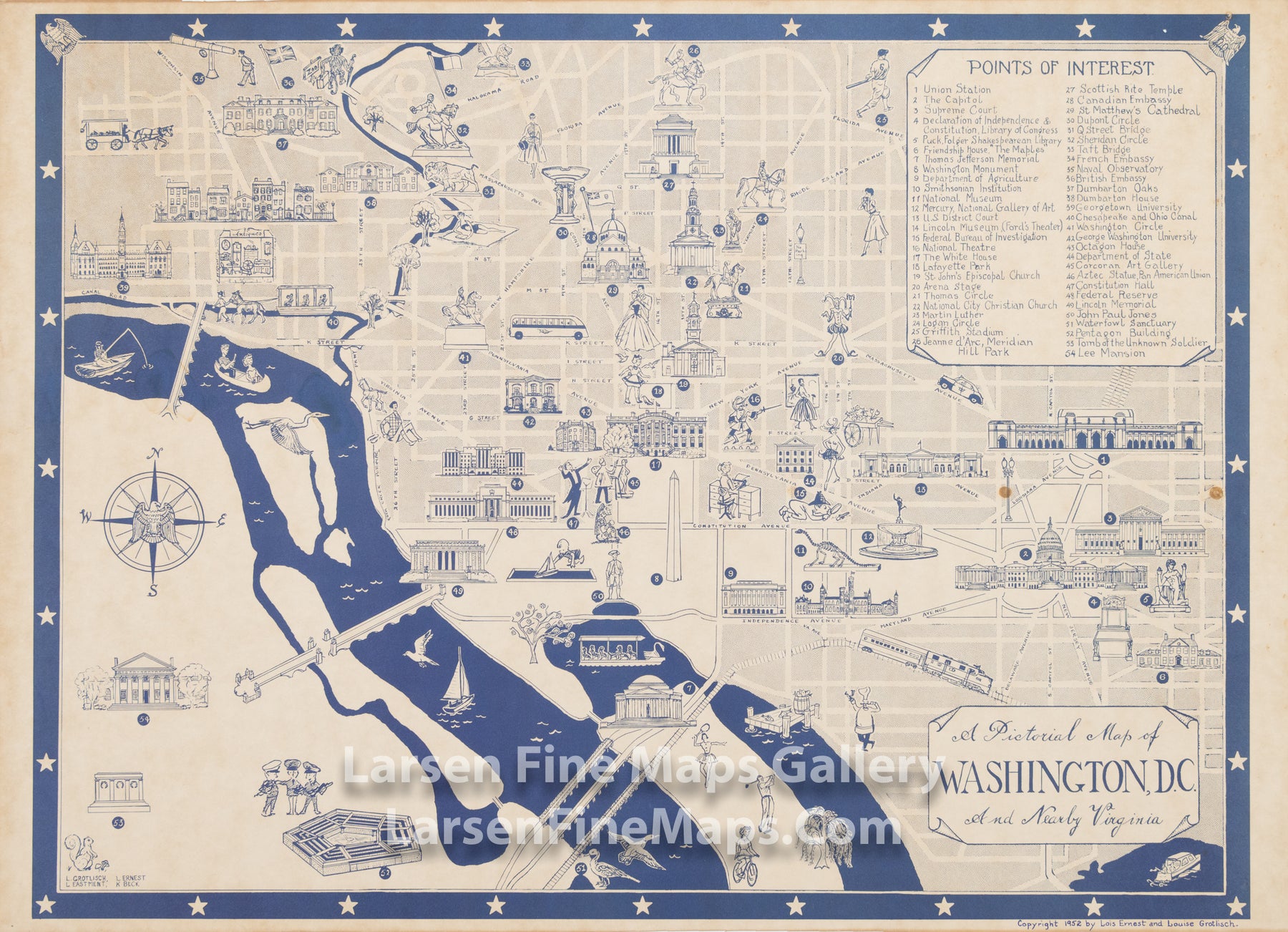 A Pictorial Map of Washington, D.C. And Nearby Virginia, Lois Ernest, Louise Grotlisch, L. Eastment, K. Beck