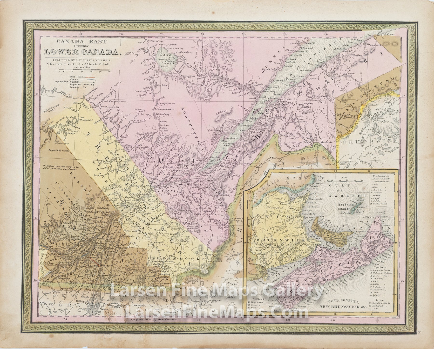 Canada East Formerly Lower Canada. (with) Nova Scotia New Brunswick &c., Mitchell, Samuel Augustus