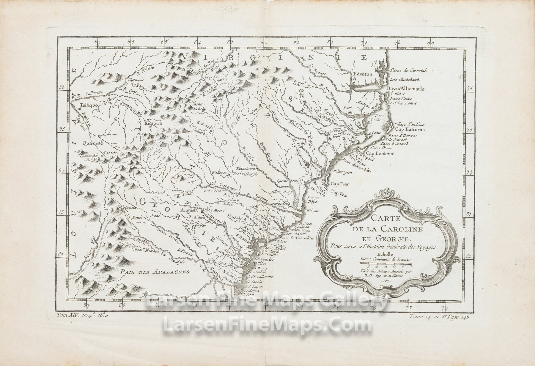 Carte de la Caroline et Georgie. Pour servie a L'Histoire Generale des Voyages., Jacques-Nicolas Bellin