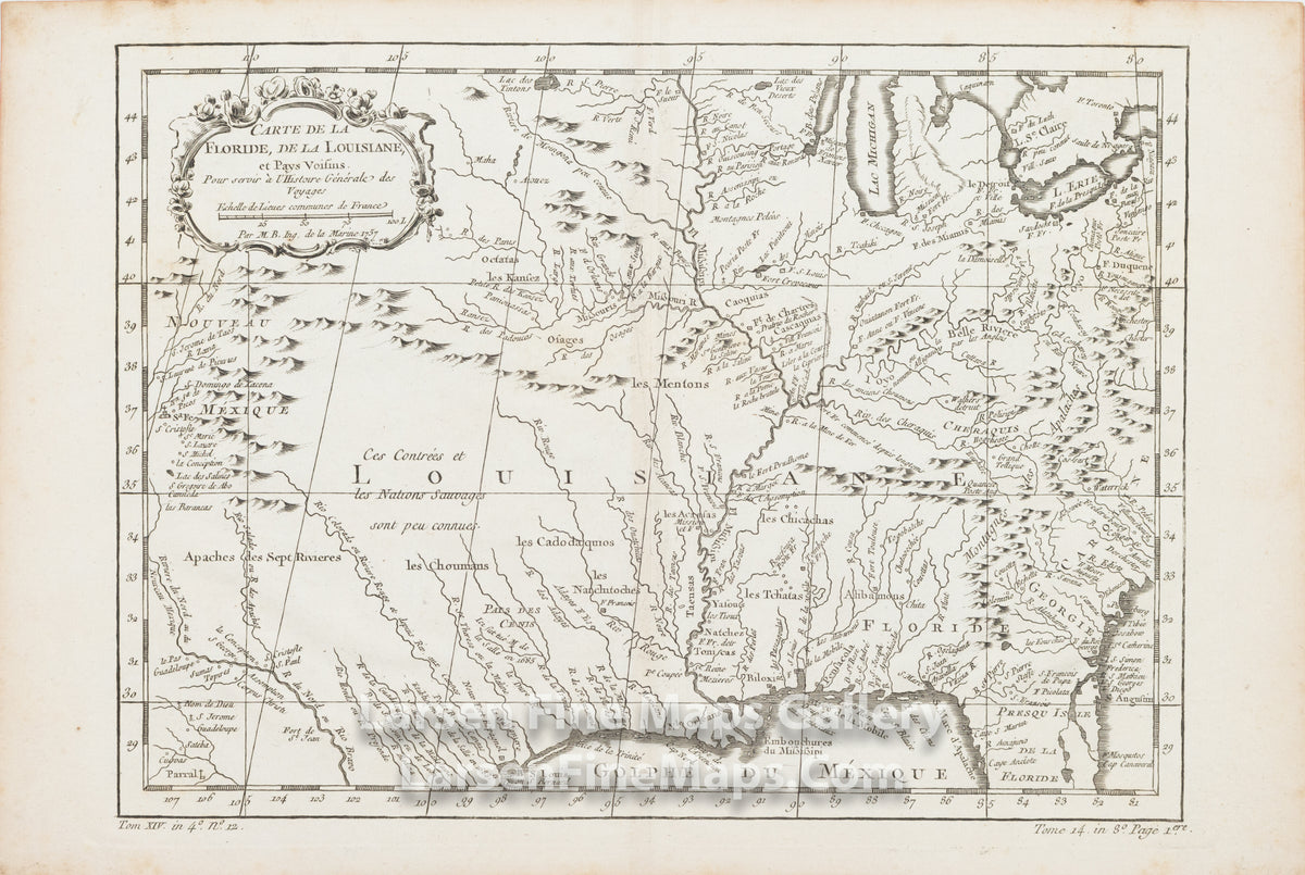 Carte de la Floride, de la Louisiane, et Pays Voisins. Pour servie a L'Histoire Generale des Voyages., Jacques-Nicolas Bellin