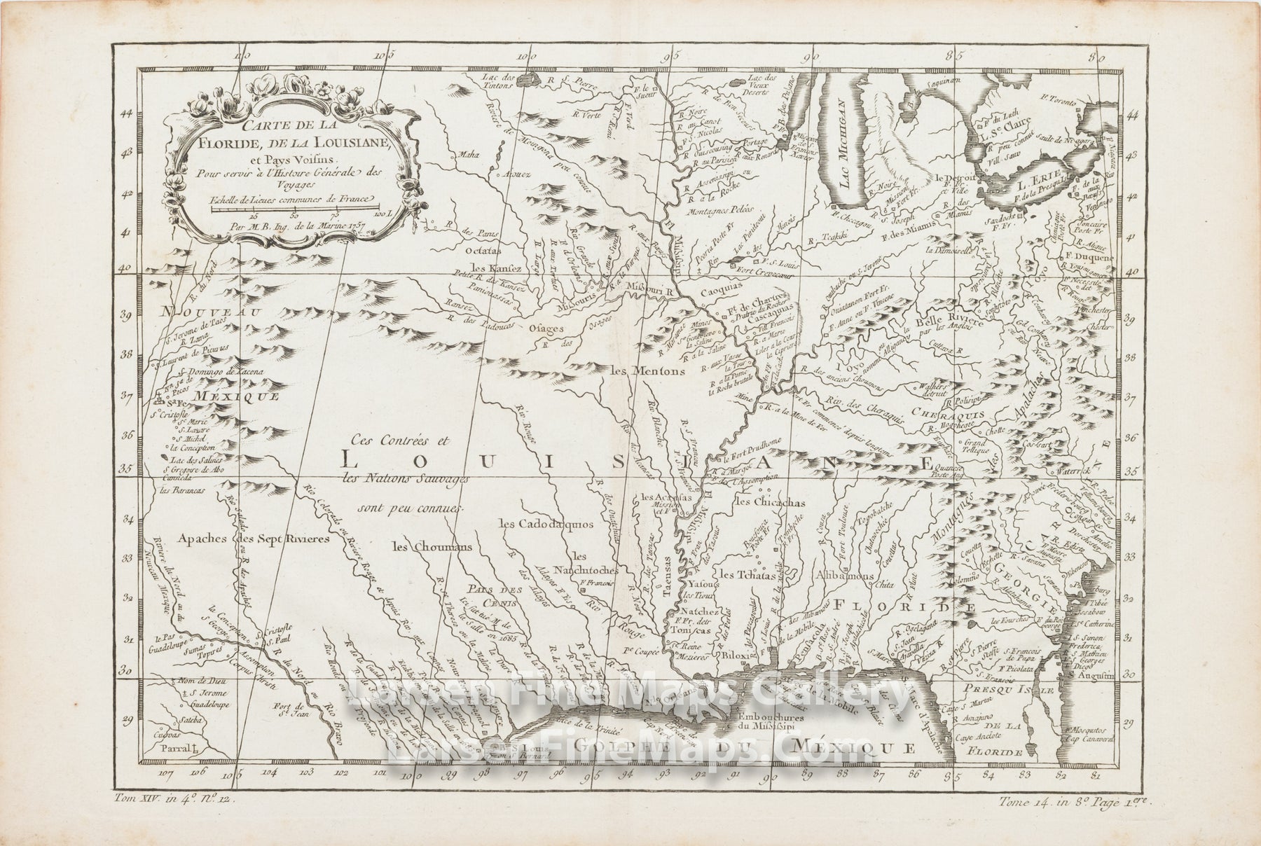 Carte de la Floride, de la Louisiane, et Pays Voisins. Pour servie a L'Histoire Generale des Voyages., Jacques-Nicolas Bellin