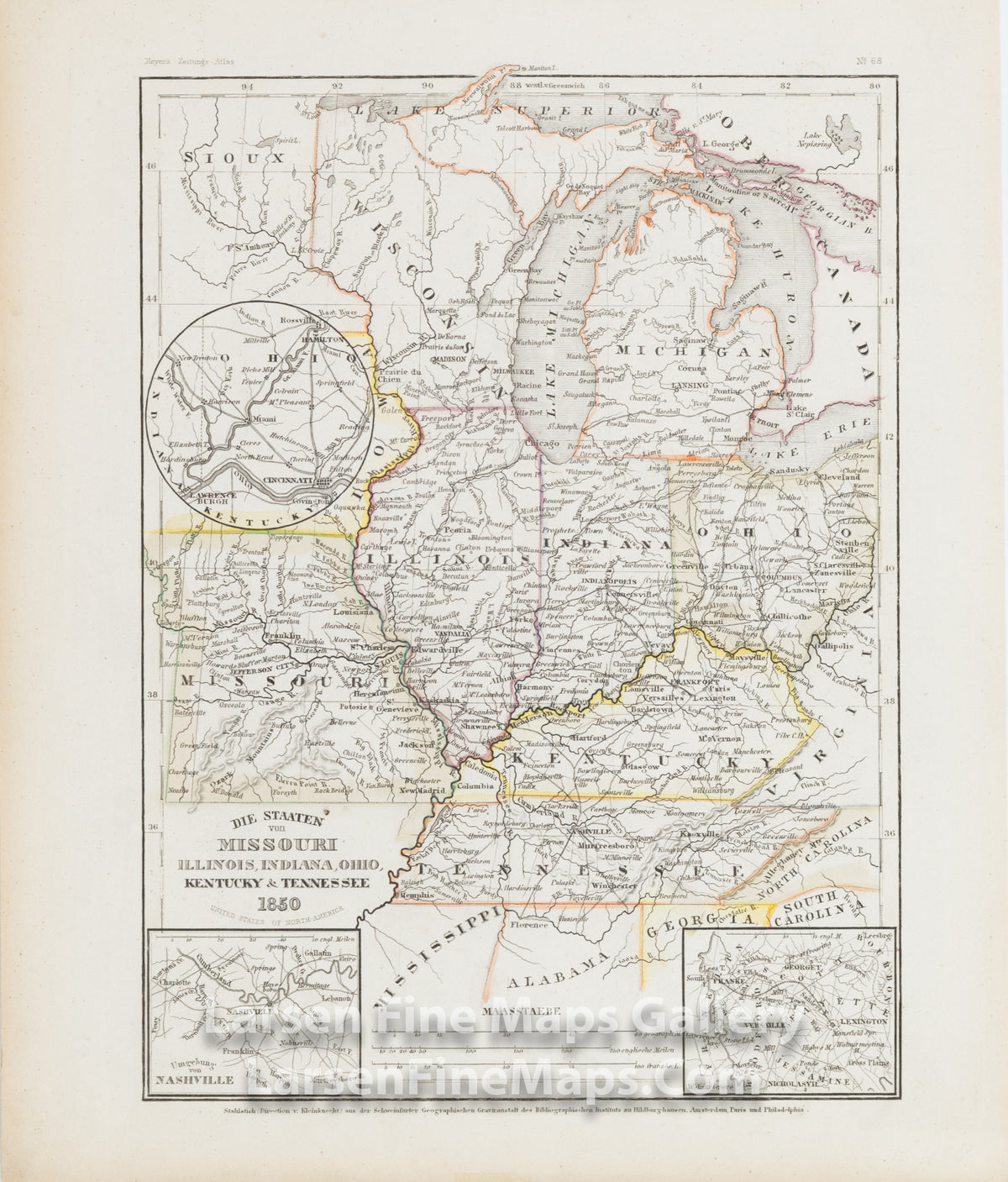 Die Staaten von Missouri, Illinois, Indiana, Ohio, Kentucky & Tennessee 1850, United States of North America