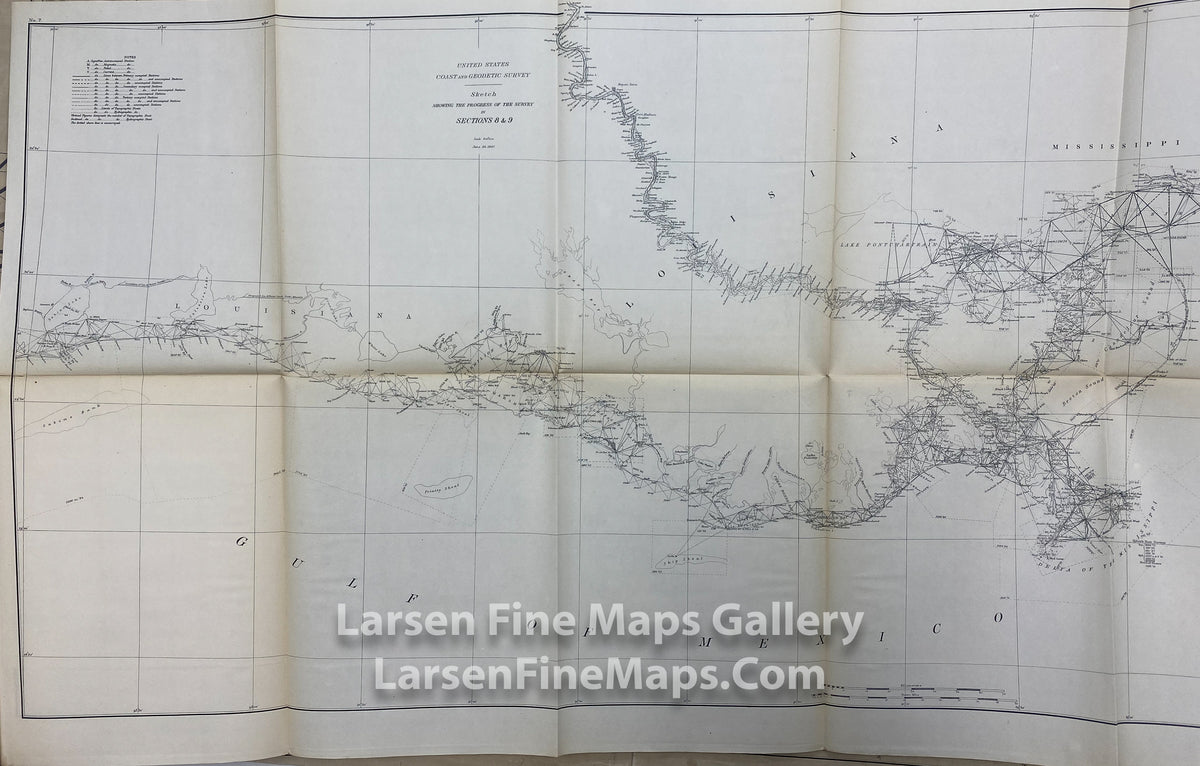 Sketch Showing The Progress of The Survey in Sections 8 & 9, June 30, 1887, U.S. Coast Survey