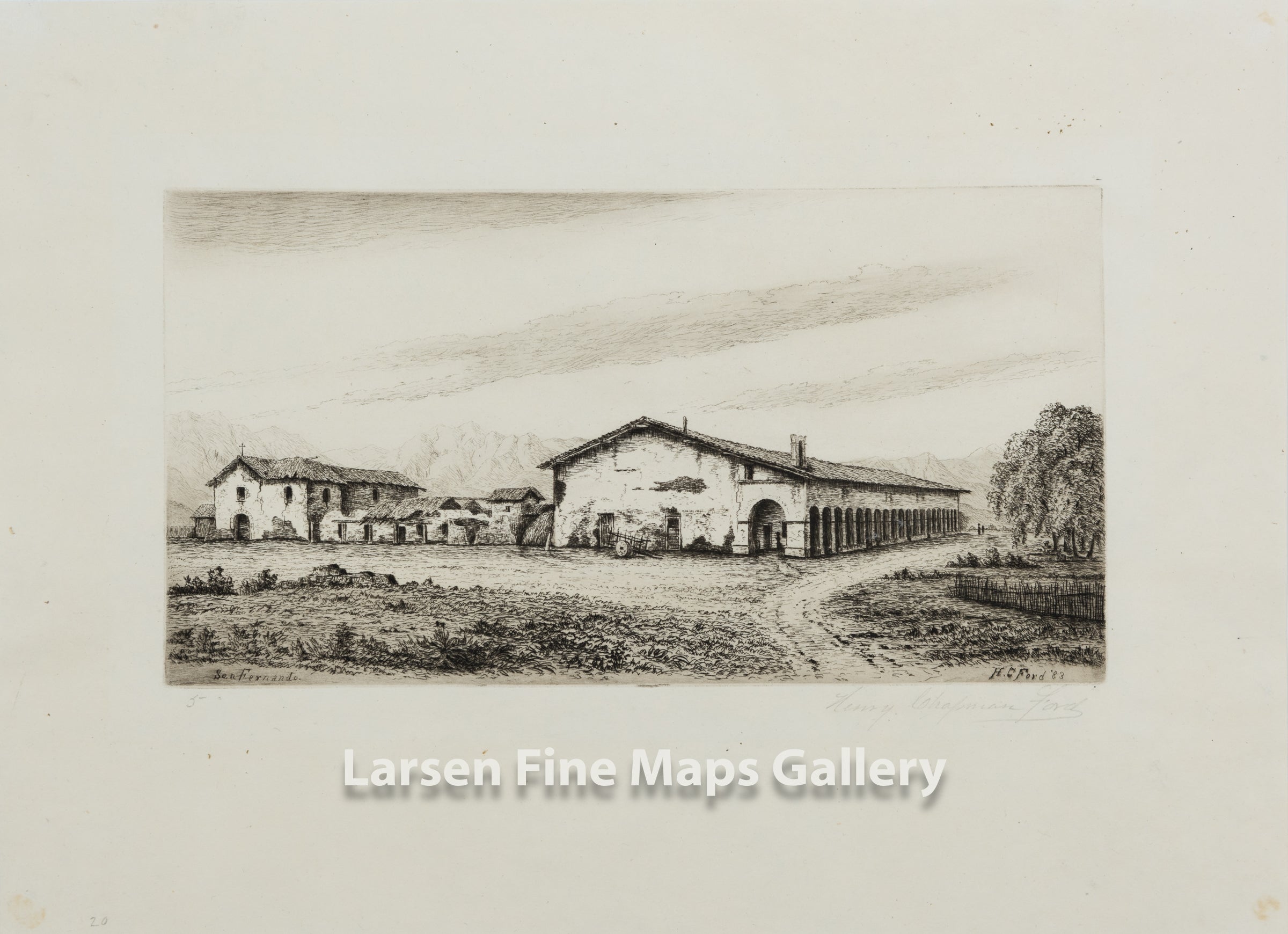 Henry Chapman Ford Signed Etching San Fernando Mission, Henry Chapman Ford