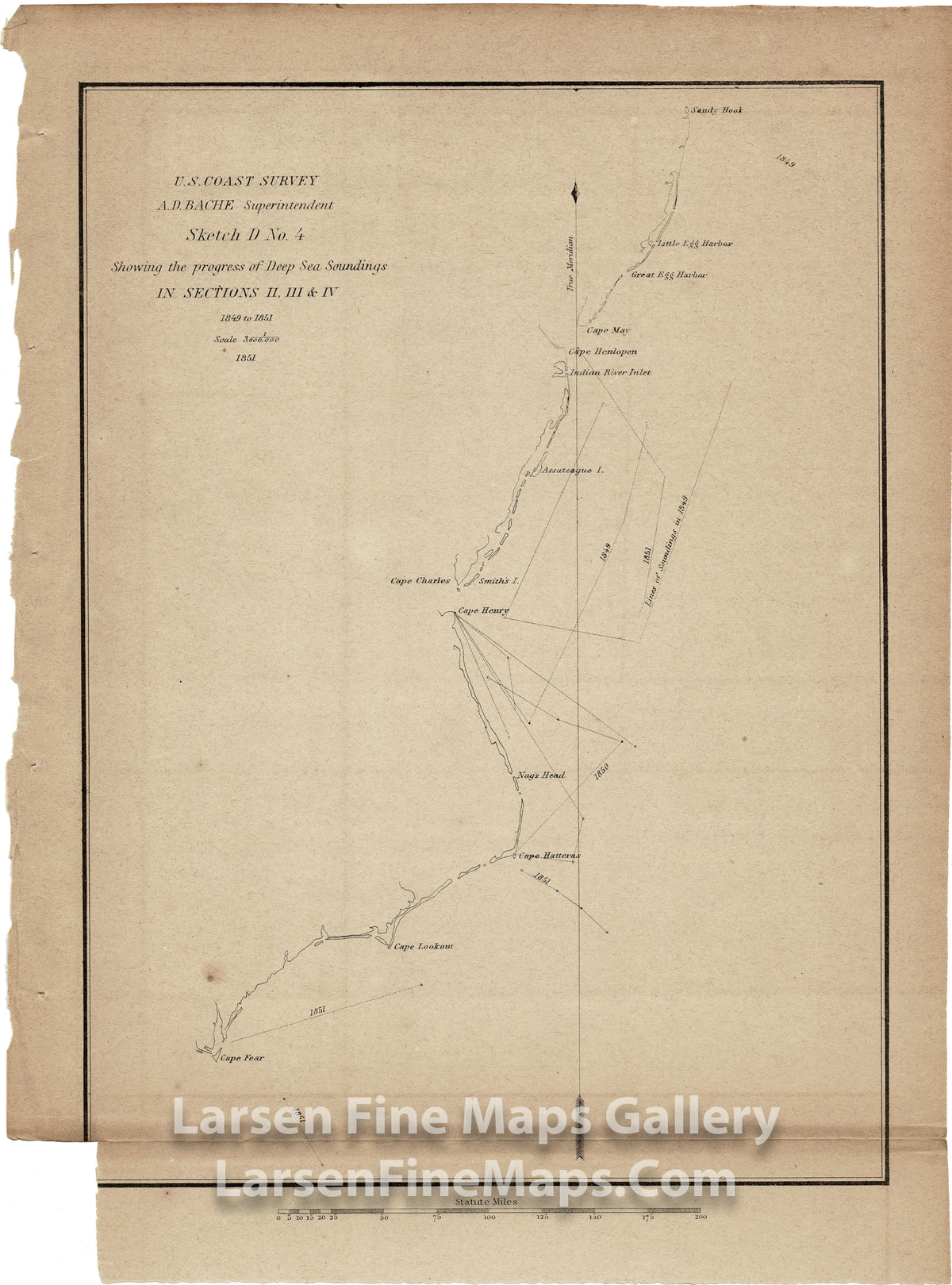 Sketch D. No. 4 Showing the Progress of Deep Sea Soundings in Sections II, III, and IV 1849 to 1851 U.S. Coast Survey