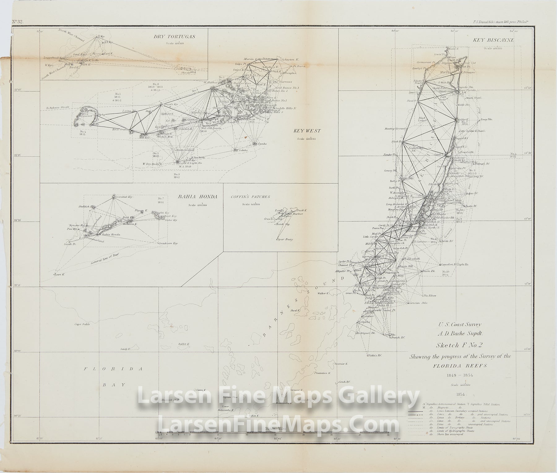 Sketch F No. 2 Showing the Progress of the Survey of the Florida Reefs 1849 - 1854 U.S. Coast Survey