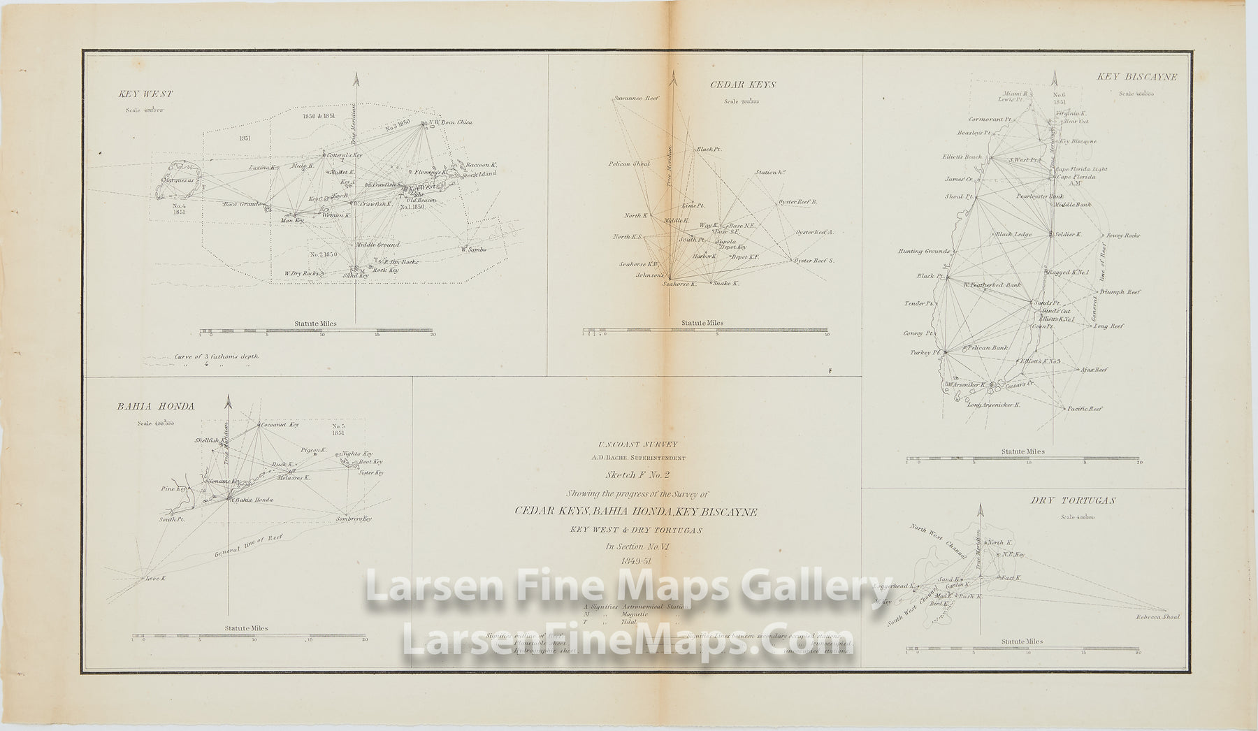 Sketch F No. 2 Showing the Progress of the Survey of Cedar Keys, Bahia Honda, Key Biscayne, Key West, & Dry Tortugas In Section No. VI 1849-1852 U.S. Coast Survey