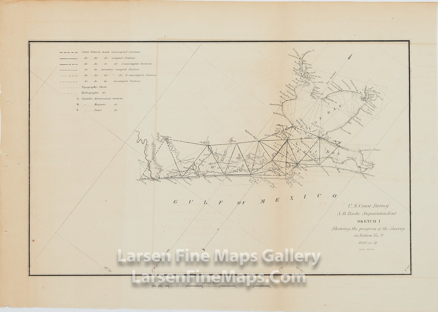 Sketch I Showing the Progress of the Survey in Section No. 9 1848 to 51 U.S. Coast Survey