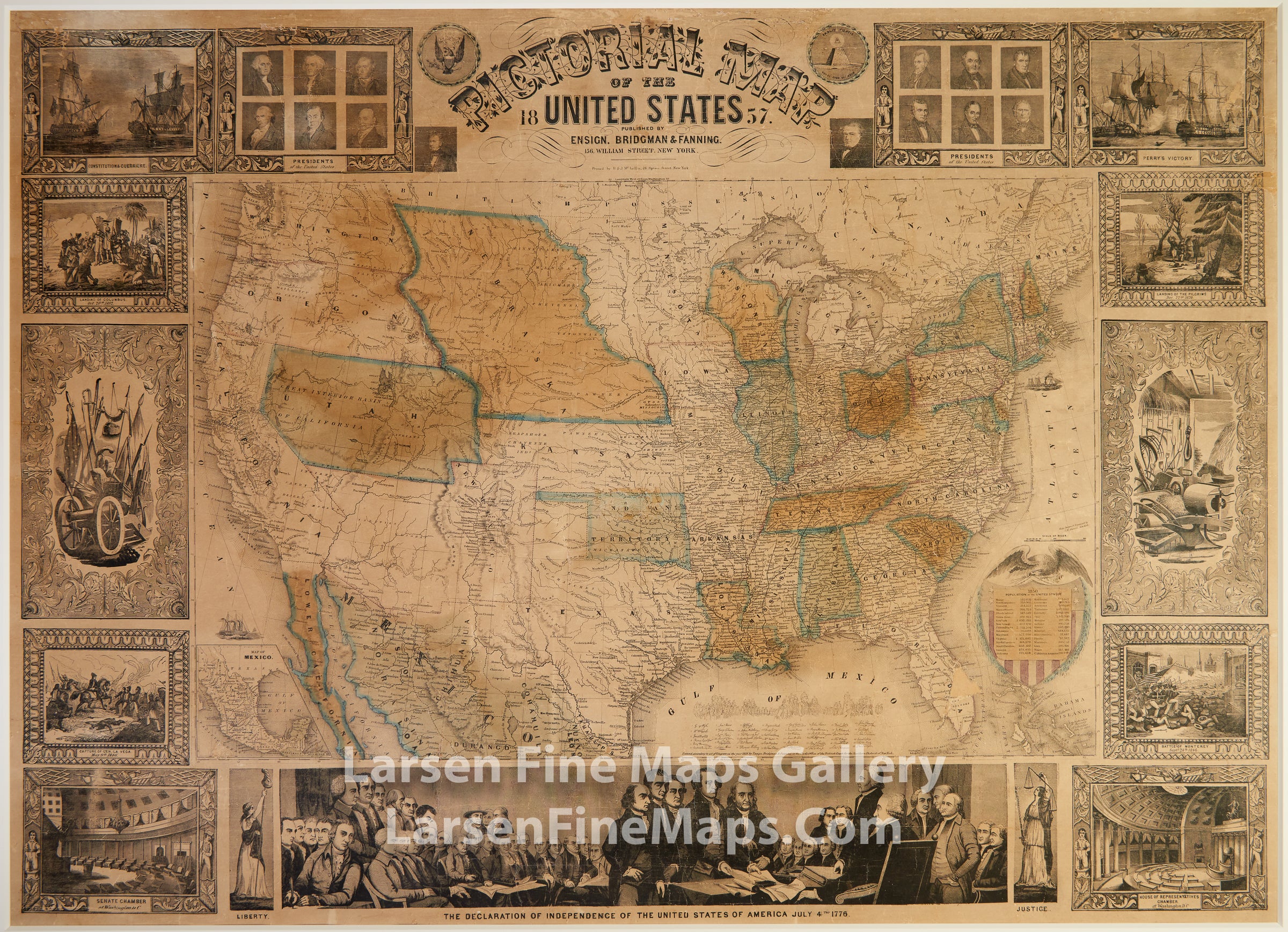 Pictorial Map of The United States, 1857, Ensign, Bridgman & Fanning, J.M. Atwood
