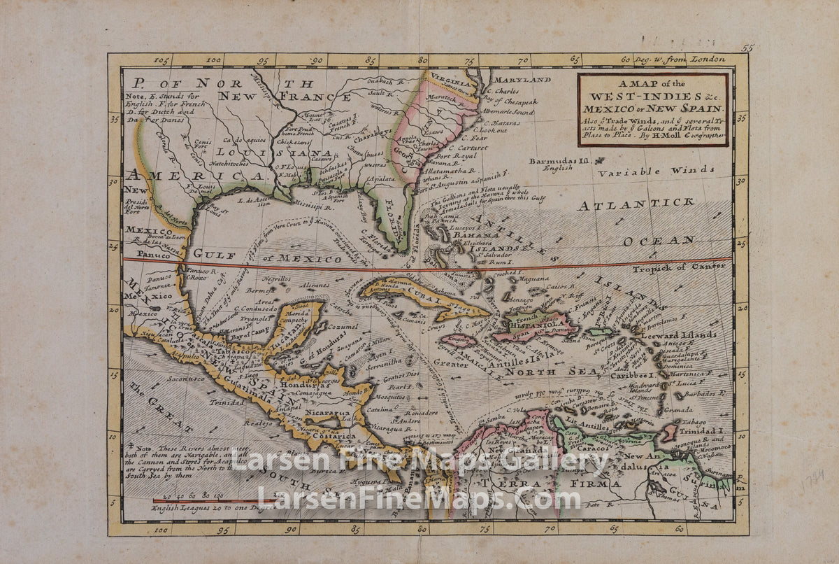 A Map of the West-Indies & c. Mexico or New Spain, Herman Moll