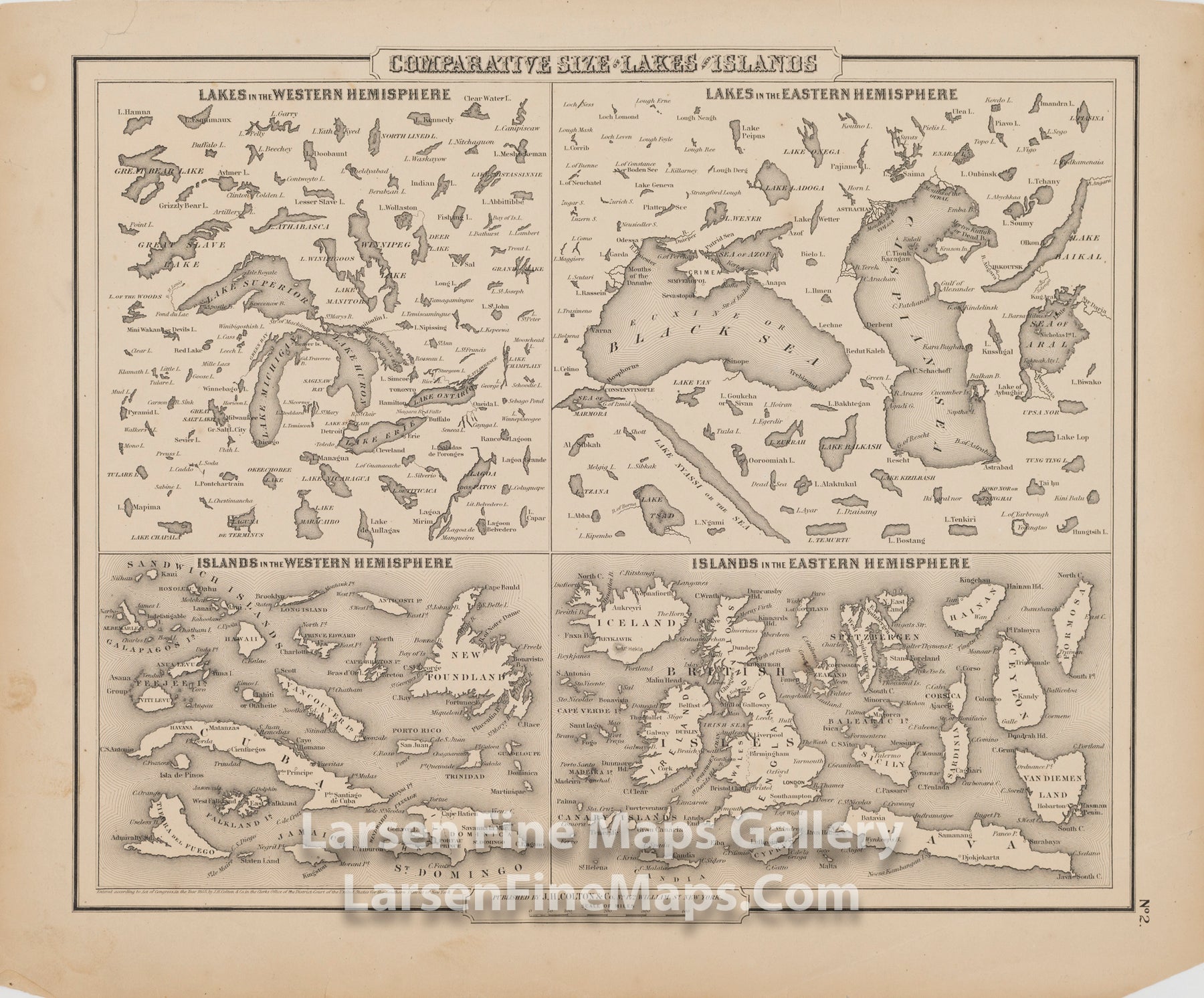 Comparative Size of Lakes and Islands, J.H. Colton