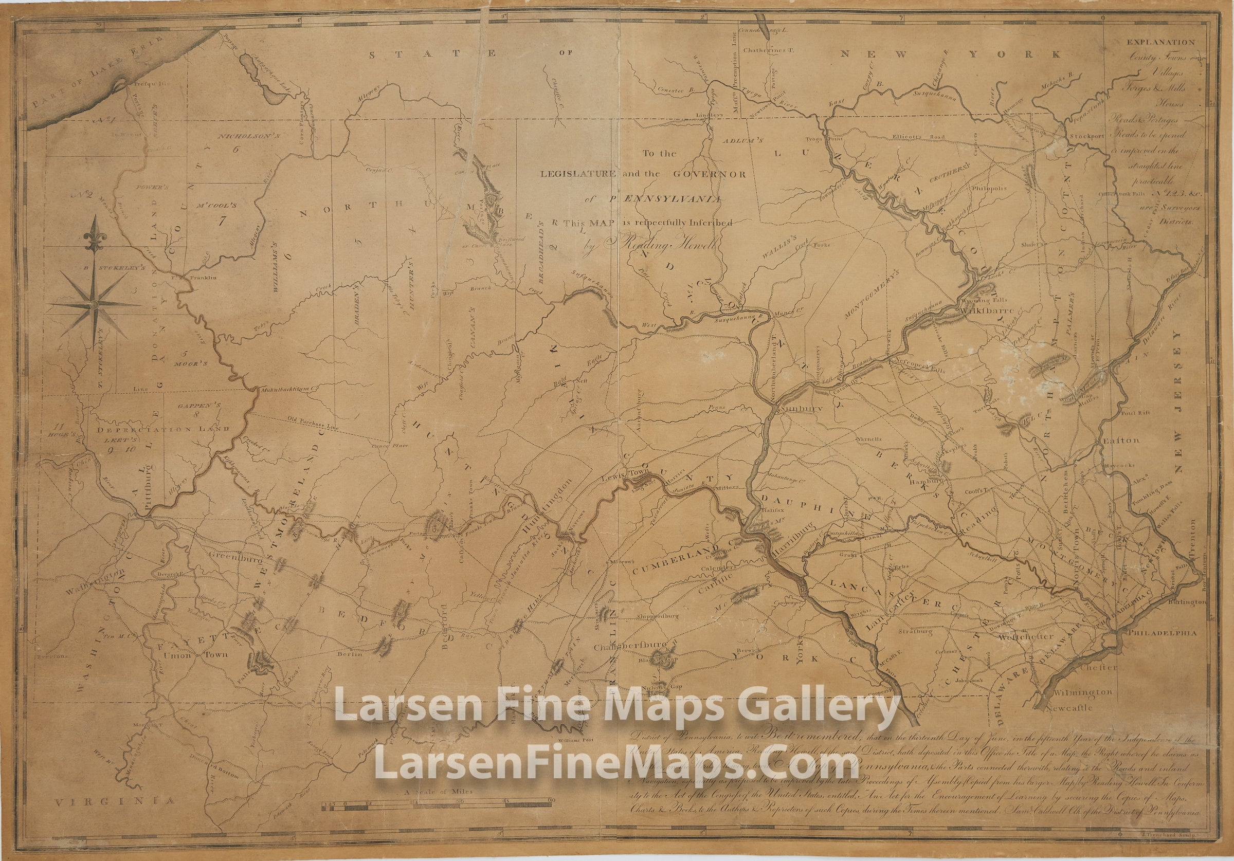 Map of Pennsylvania & the Parts connected therewith; To the Legislature and the Governor of Pennsylvania; This Map is respectfully Inscribed by Reading Howell