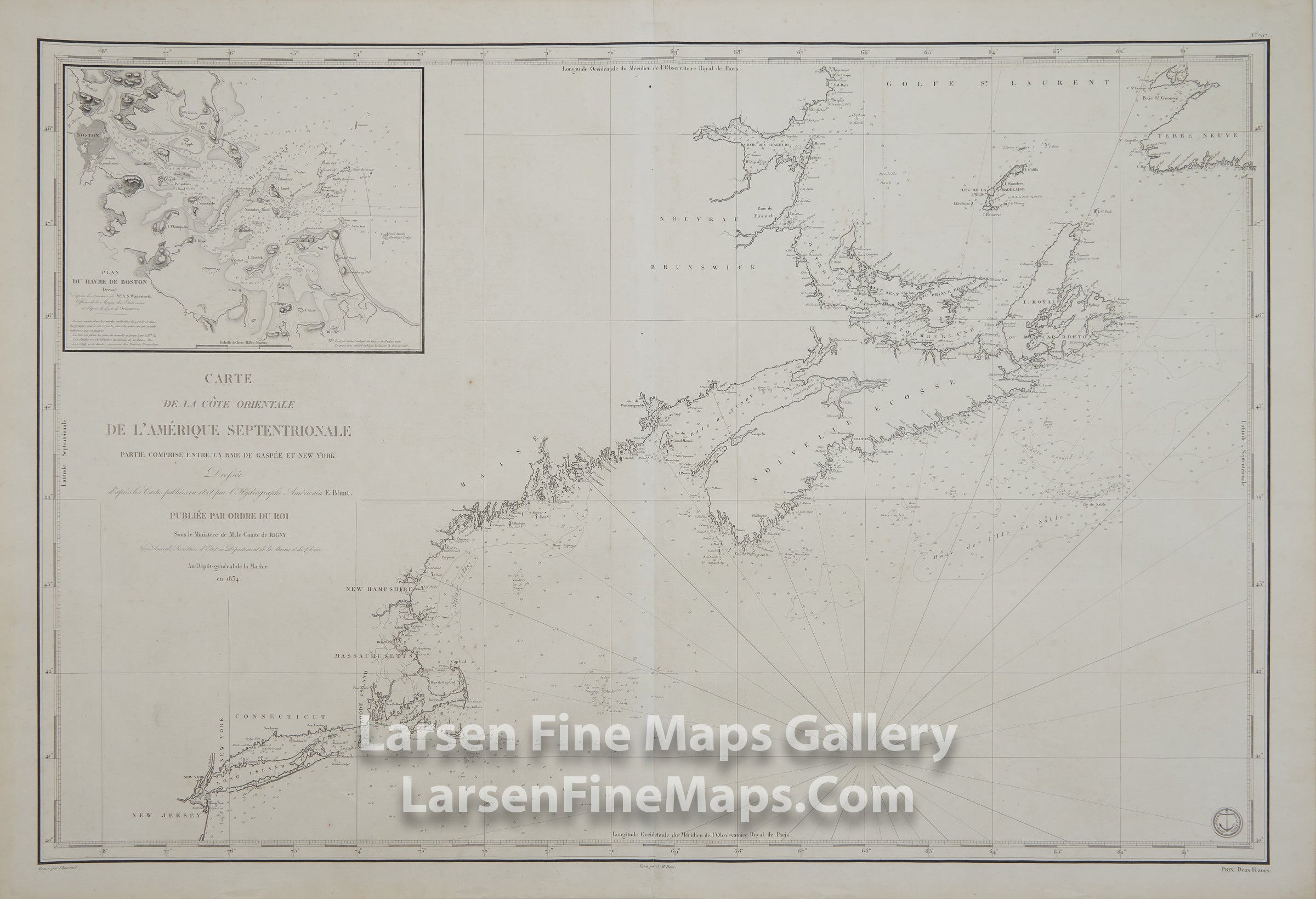 Carte de la Côte Orientale de l'Amérique Septentrionale, Dépôt de la Marine, Edmund Blunt