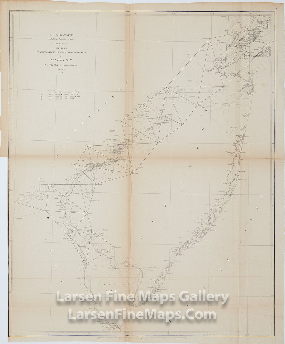 Sketch B No. 3 Triangulations and Geographical Positions in Section No. II From New York to Cape Henlopen U.S. Coast Survey